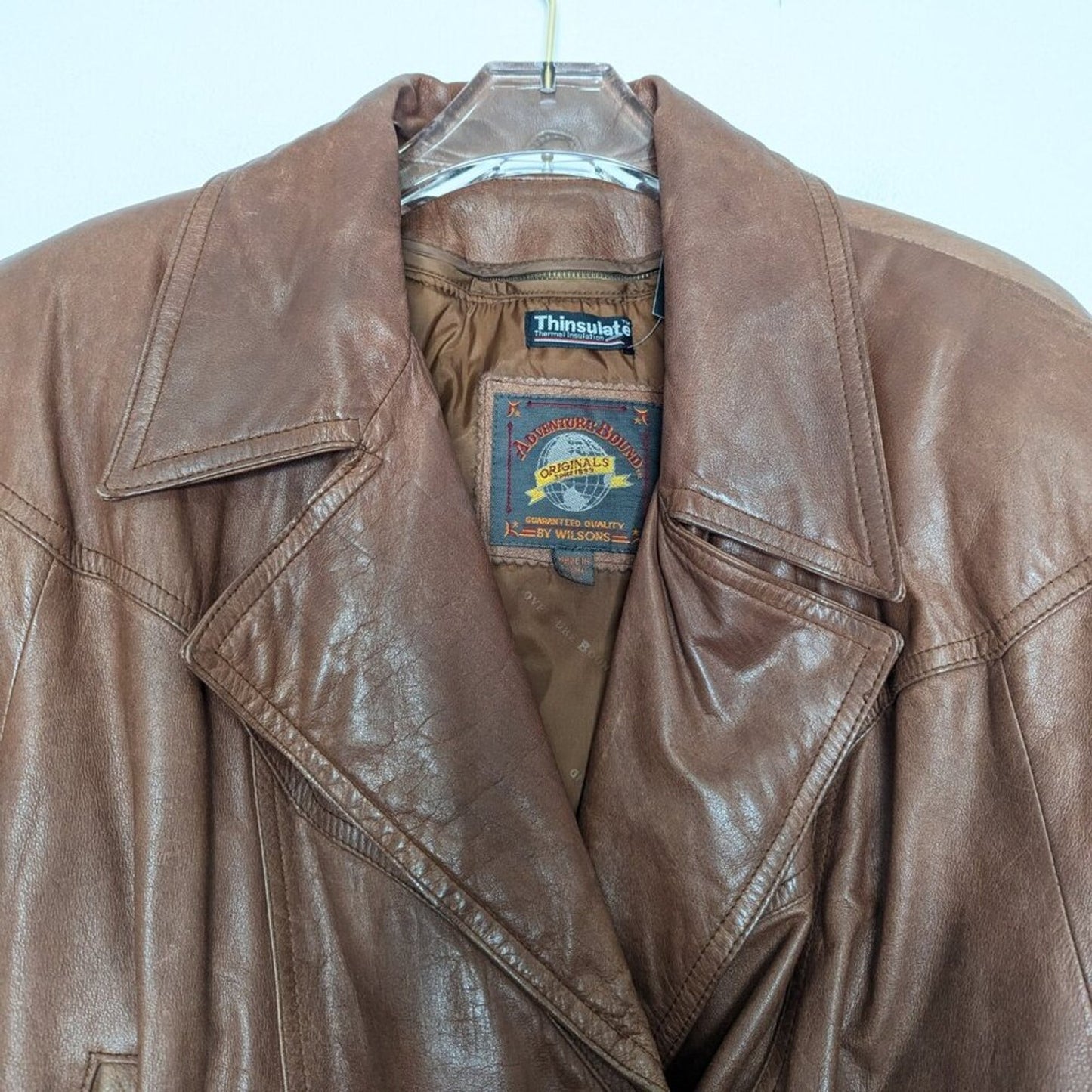 Wilsons Leather Adventure Bound Brown Leather Tie Waist Moto Jacket Pockets L
