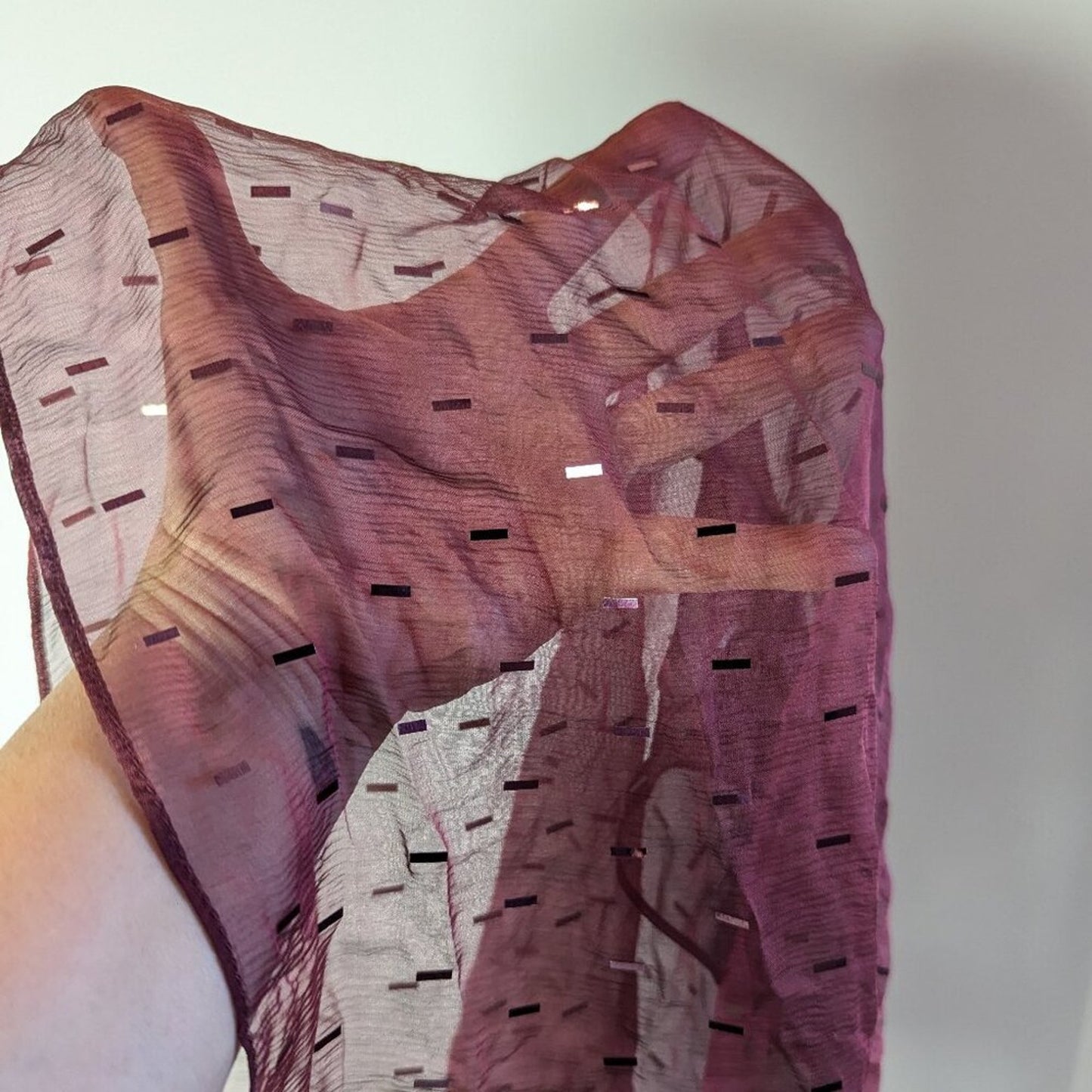 St. John Vintage 90's Burgundy Sheer Silk Rectangular Scarf Sparkly Glitter