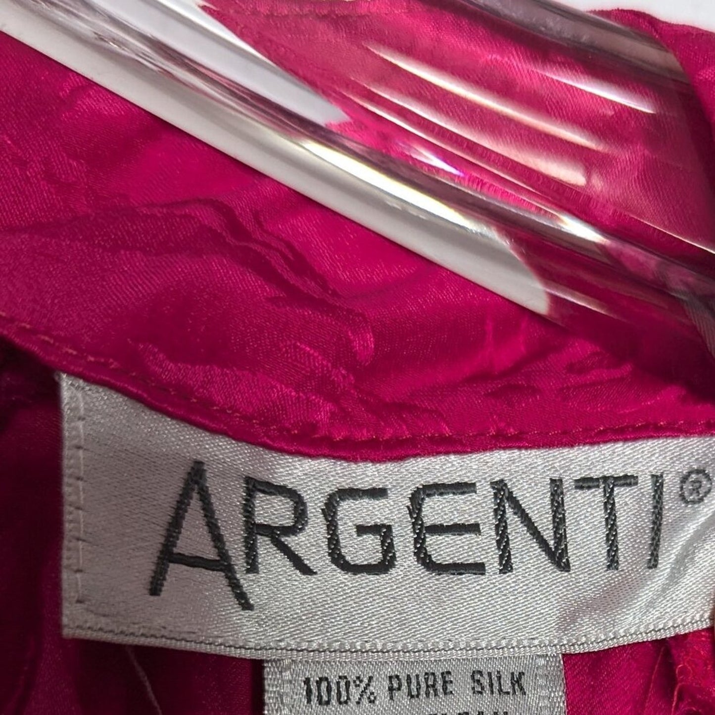 Argenti Vintage 80's Pink Silk Dress Long Sleeve Swirl Pattern Waist Detail