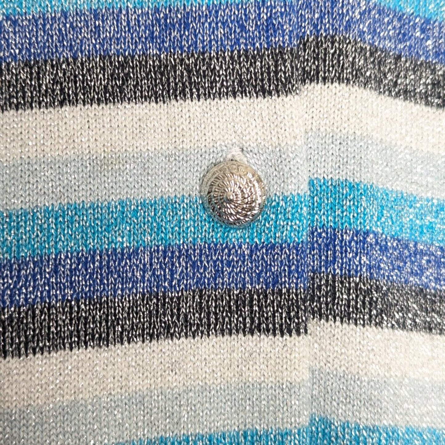 Bloomingdales Vintage 80's Metallic Blue Striped Button Up Top Long Sleeve