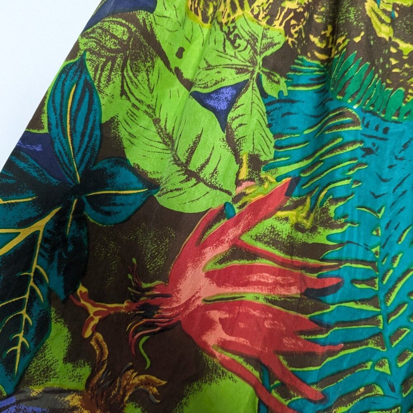 Vintage Green Tropical Jungle Palm Leaves Pattern Silk Maxi Skirt Elastic Waist