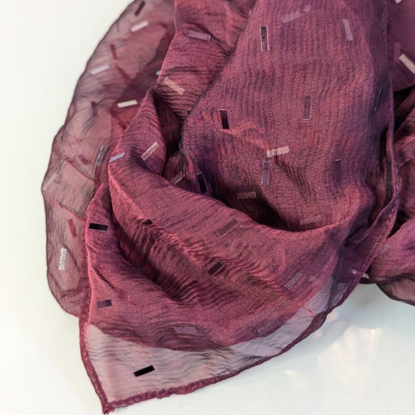 St. John Vintage 90's Burgundy Sheer Silk Rectangular Scarf Sparkly Glitter