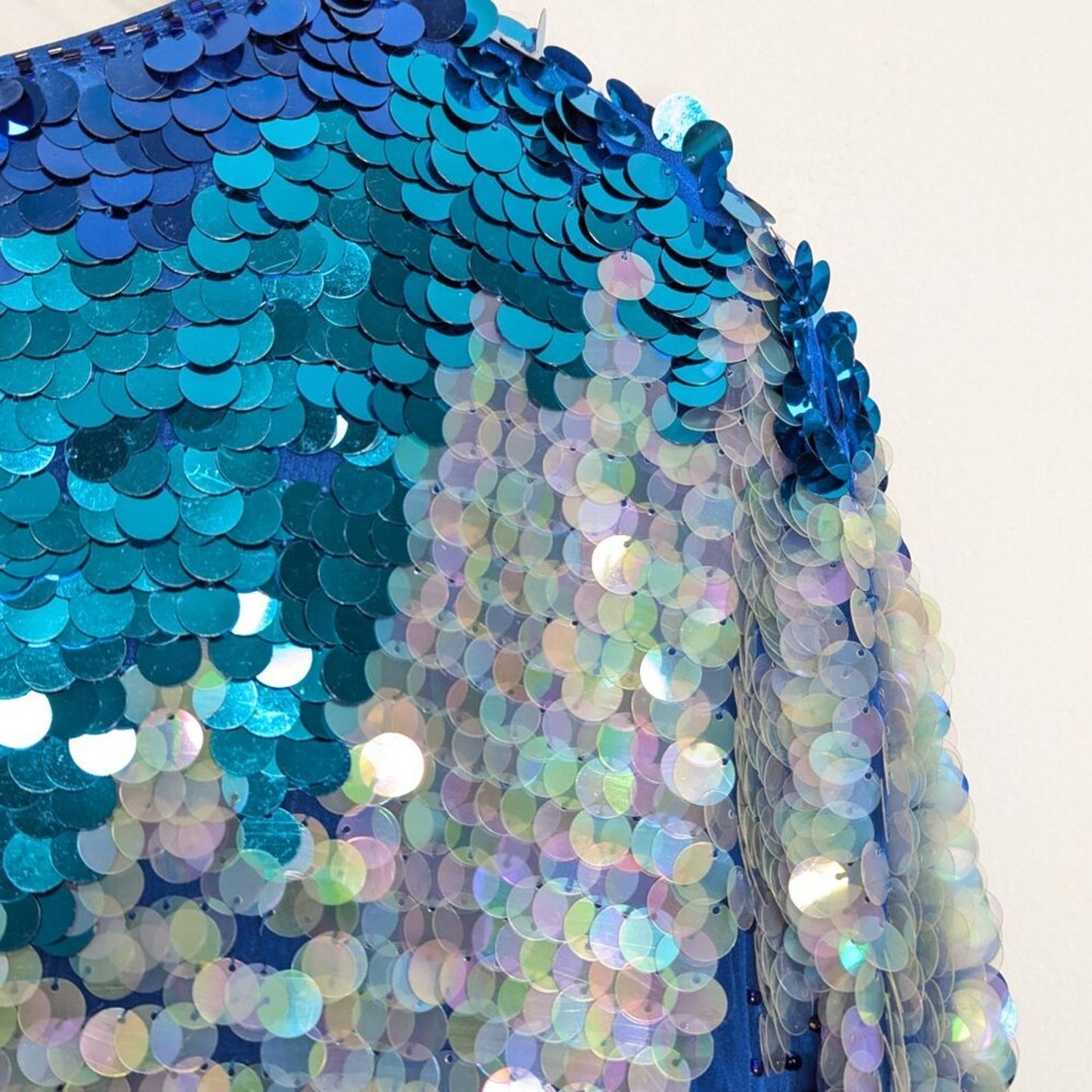 St. Honore Vintage 80's Blue Short Sleeve Beaded Sequin Top Party Disco Glam