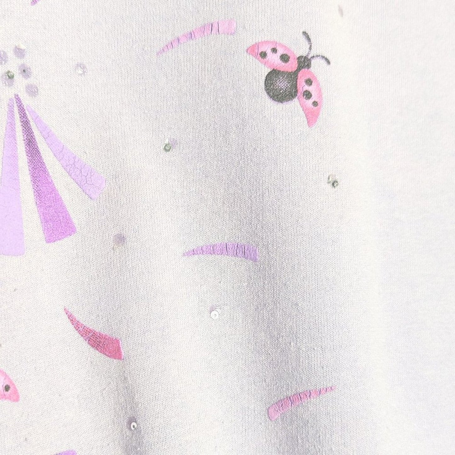 Vintage Purple Crewneck Sweatshirt Dandelion Ladybug Print Glitter Long Sleeve