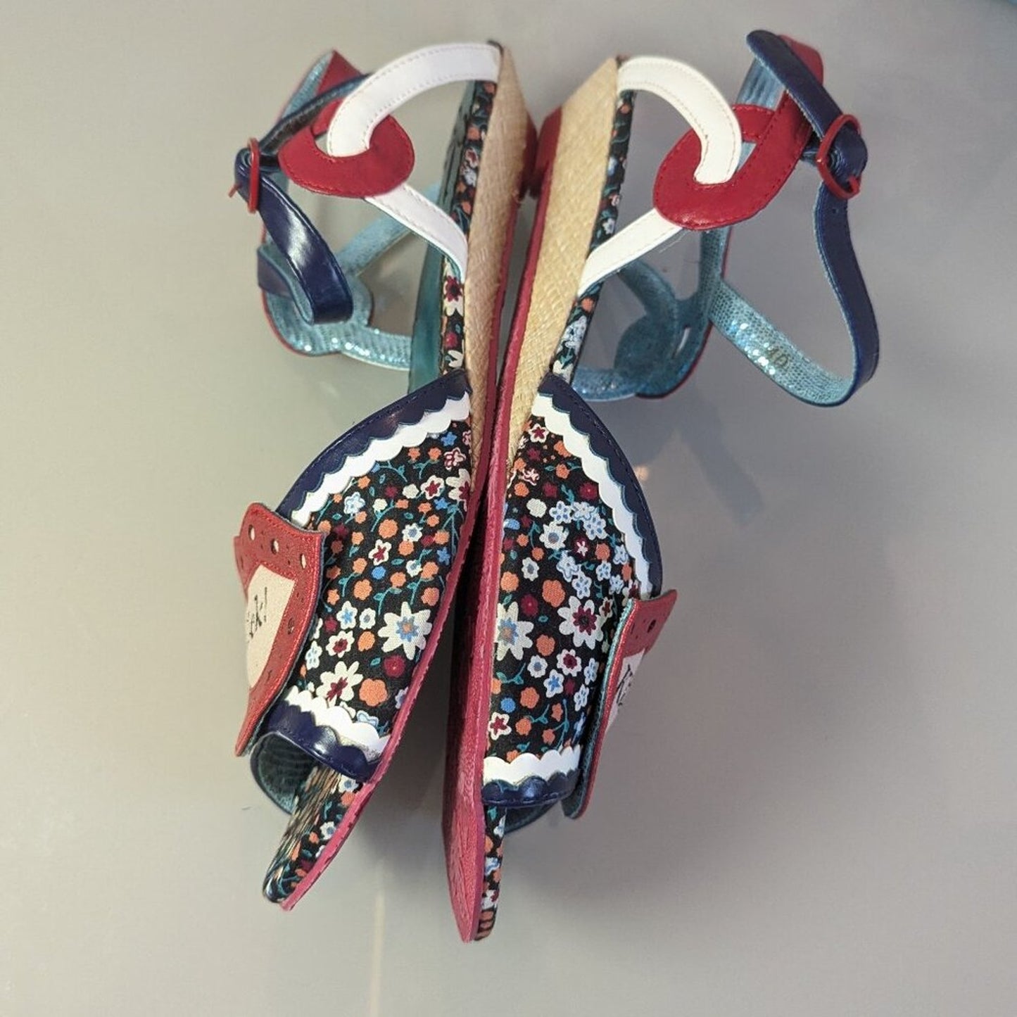 Poetic Licence Floral Pattern Kiss Me Quick Lips Shoe Mini Wedge Ankle Strap 40
