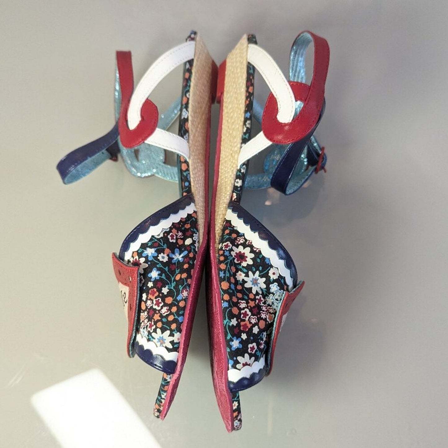 Poetic Licence Floral Pattern Kiss Me Quick Lips Shoe Mini Wedge Ankle Strap 40