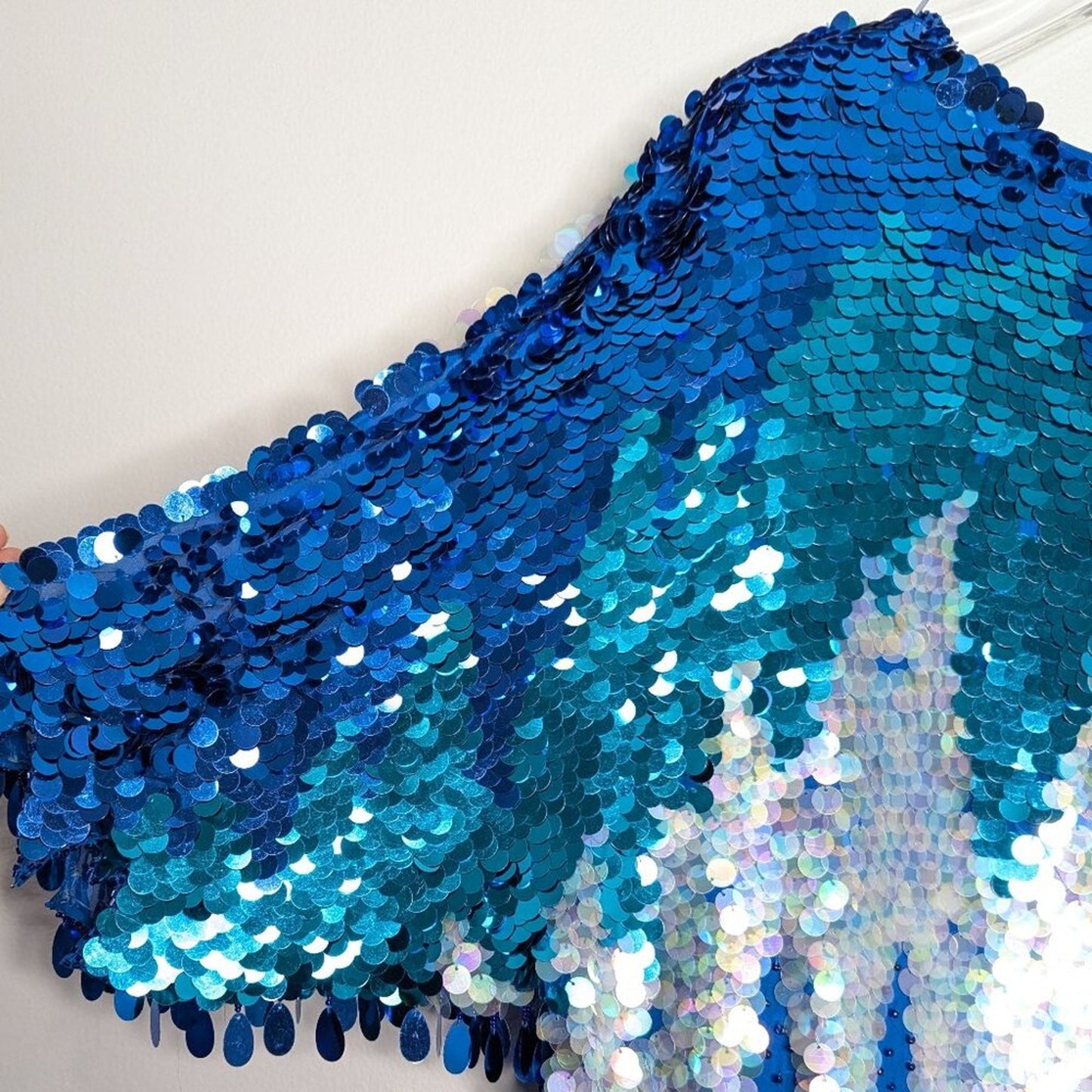 St. Honore Vintage 80's Blue Short Sleeve Beaded Sequin Top Party Disco Glam
