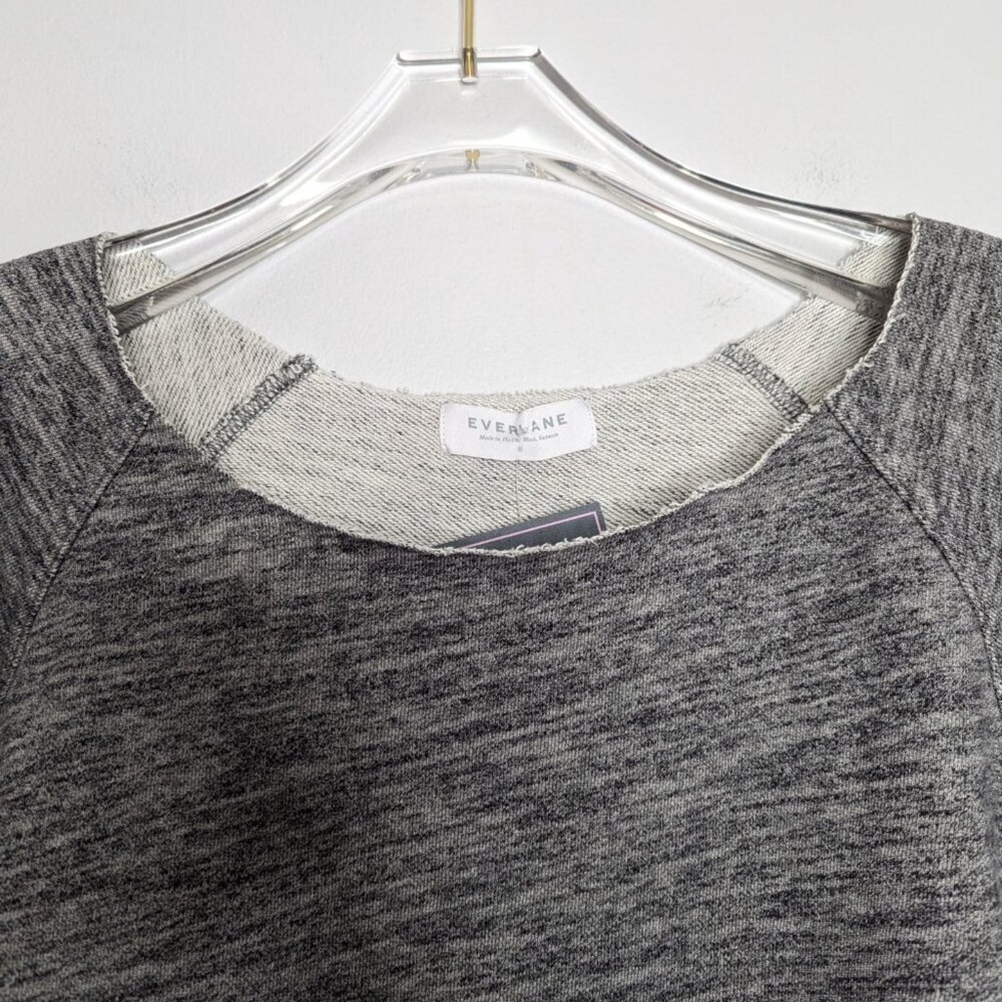 Everlane Gray Wide Neck Raw Edge Long Sleeve Top Boxy Casual Loungewear Size S