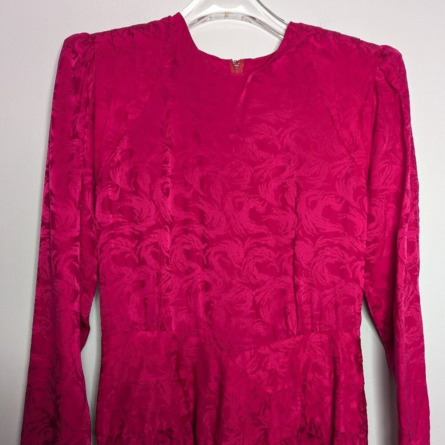 Argenti Vintage 80's Pink Silk Dress Long Sleeve Swirl Pattern Waist Detail