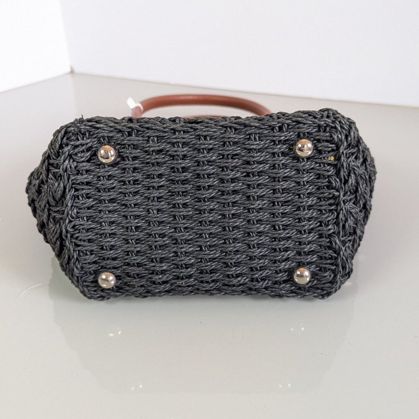 Vintage Black Woven Crossbody Bag Upcycled Jewelry Charms Double Handle Snap