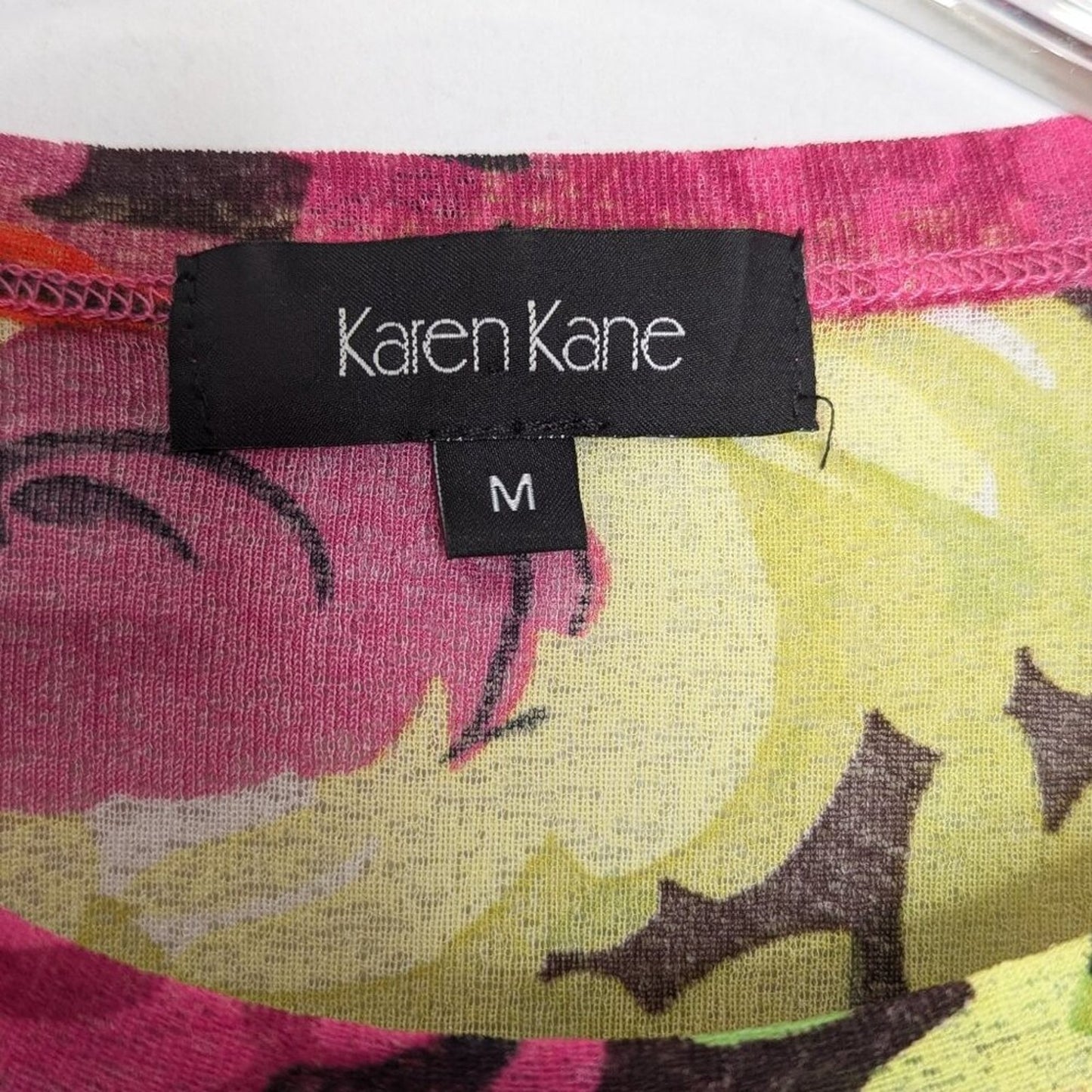 Vintage Y2k Pink Green Floral Print Short Sleeve Lightweight Crew Neck Top M