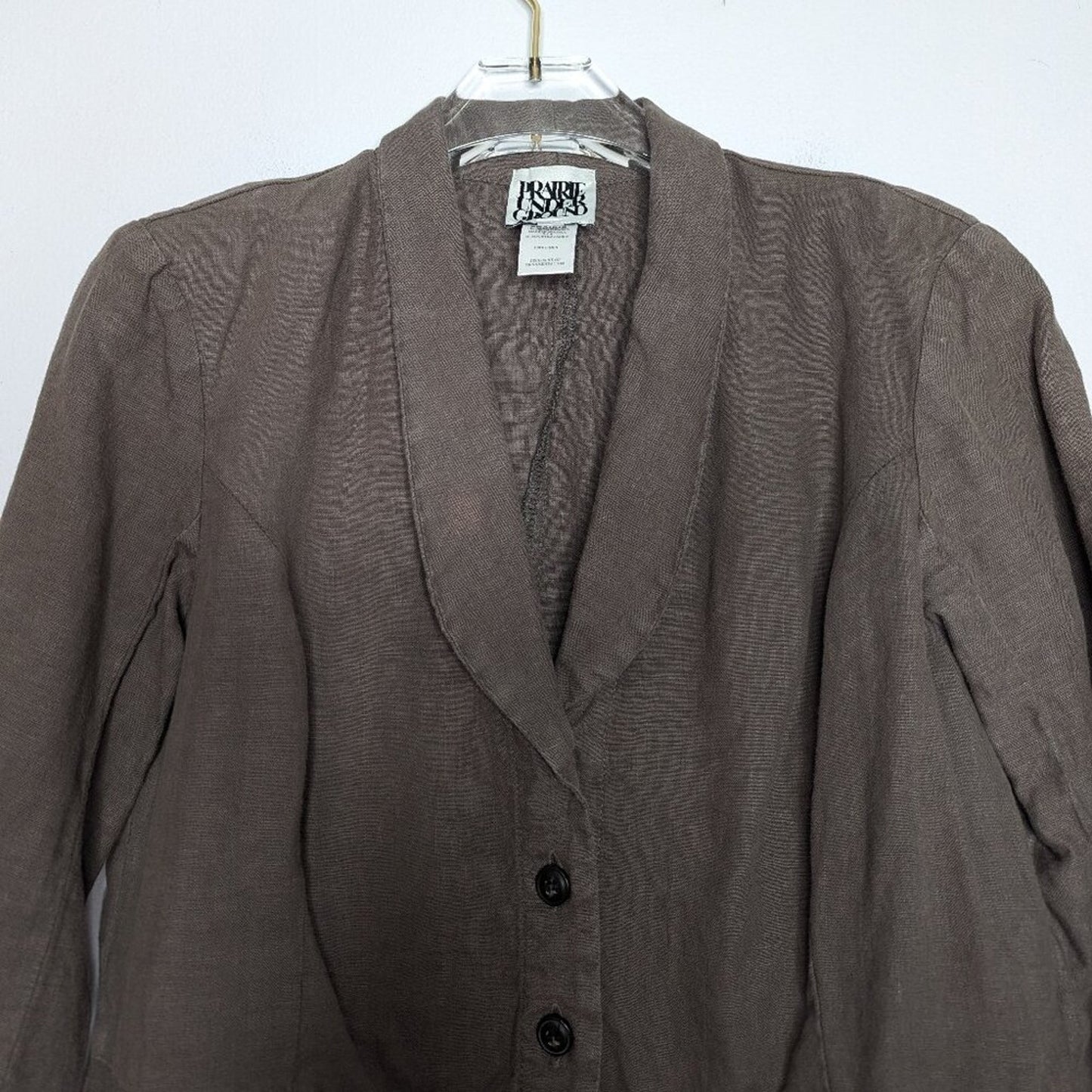 Prairie Underground Taupe Linen Long Sleeve Blazer Button Up Pockets Size M