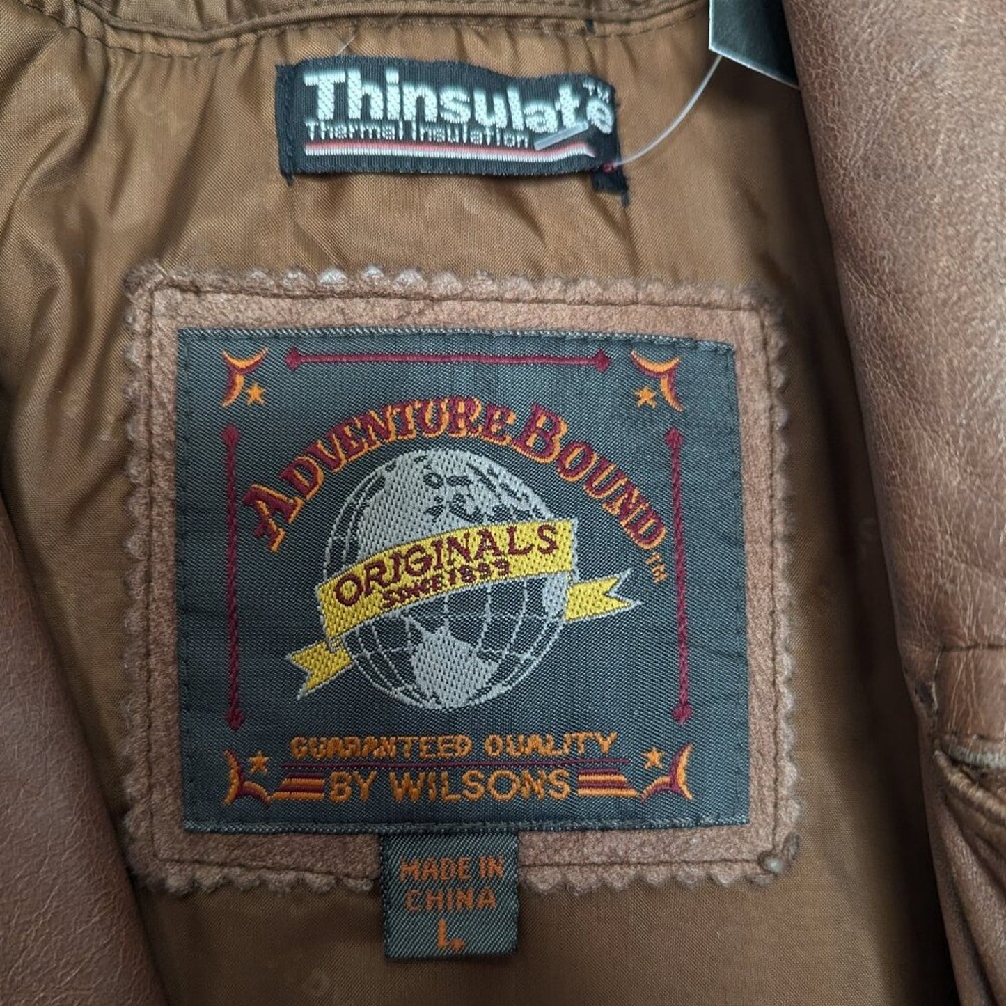 Wilsons Leather Adventure Bound Brown Leather Tie Waist Moto Jacket Pockets L