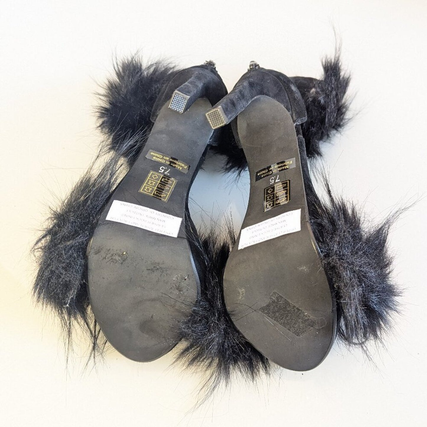 Jeffrey Campbell Black Faux Fur Cookie Heels Open Toe Stiletto Fuzzy Y2K 7.5
