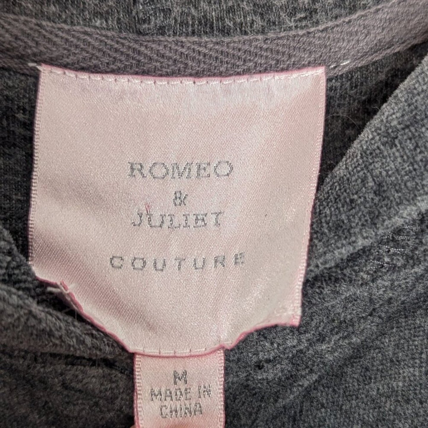 Romeo & Juliet Couture Gray Velour Zip Up Hoodie Jacket Rhinestone Smiley Face