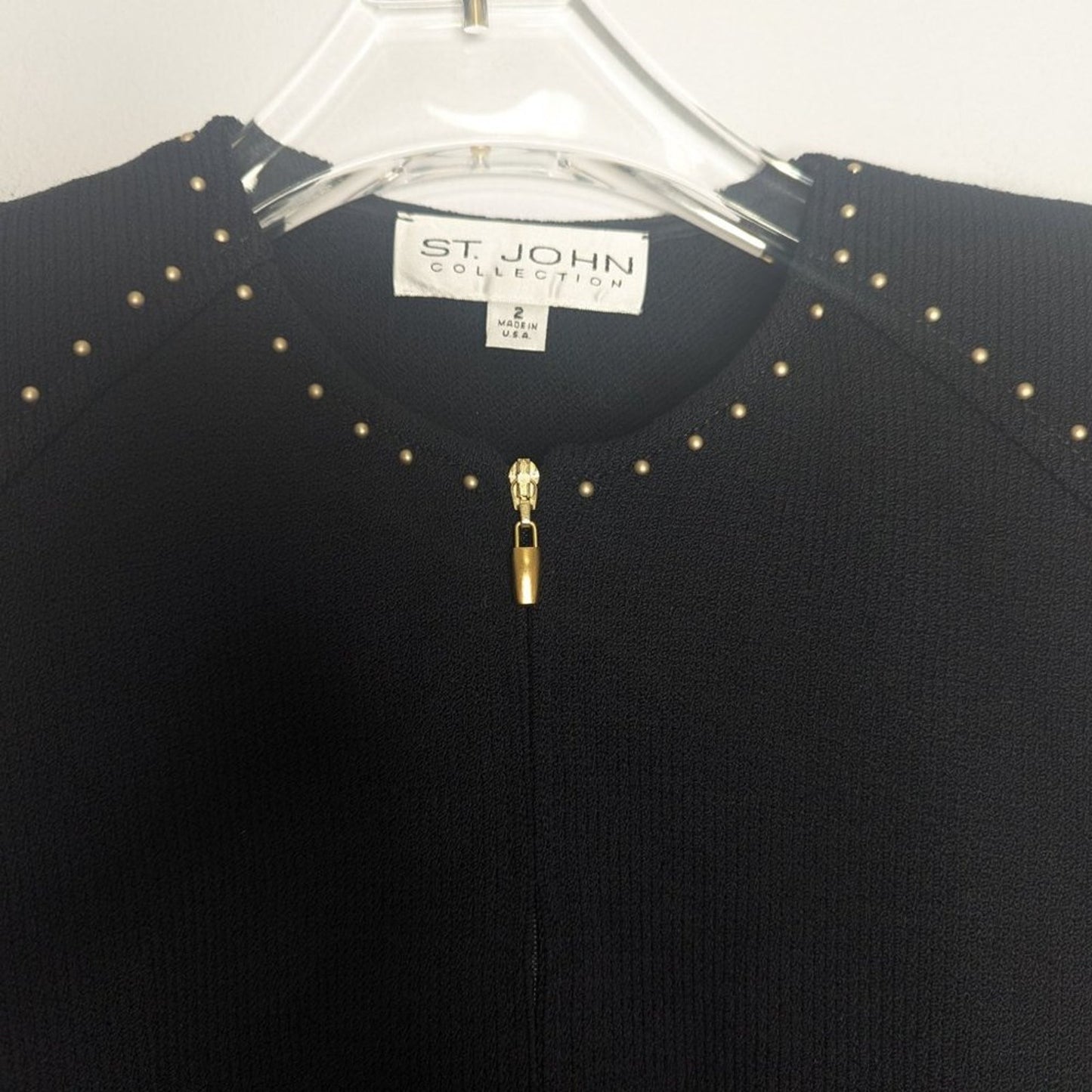 St. John Collection Vintage Black Full Zip Long Sleeve Jacket Gold Studded 2