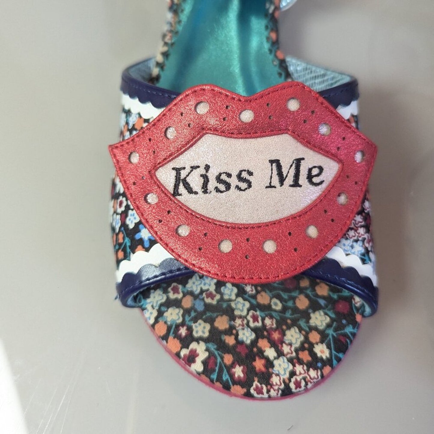 Poetic Licence Floral Pattern Kiss Me Quick Lips Shoe Mini Wedge Ankle Strap 40