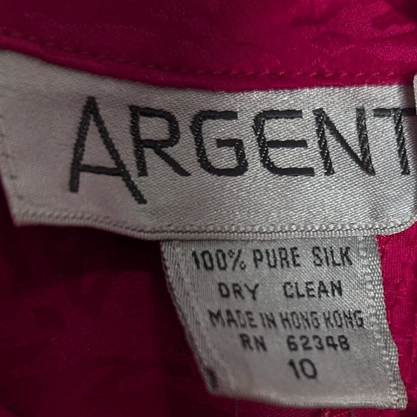 Argenti Vintage 80's Pink Silk Dress Long Sleeve Swirl Pattern Waist Detail