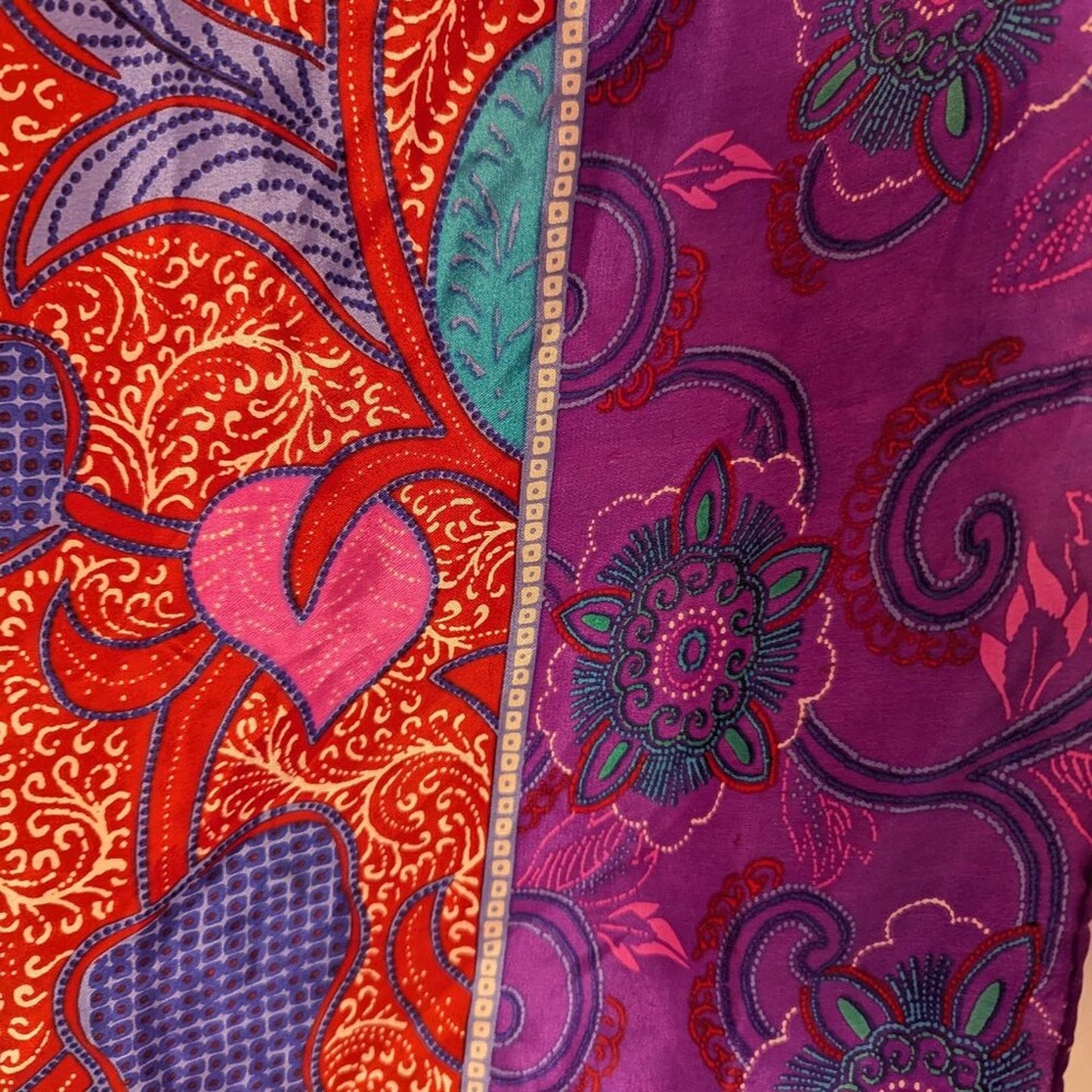 Liz Claiborne Vintage 80's Purple Red Silk Floral Square Scarf Made in Japan