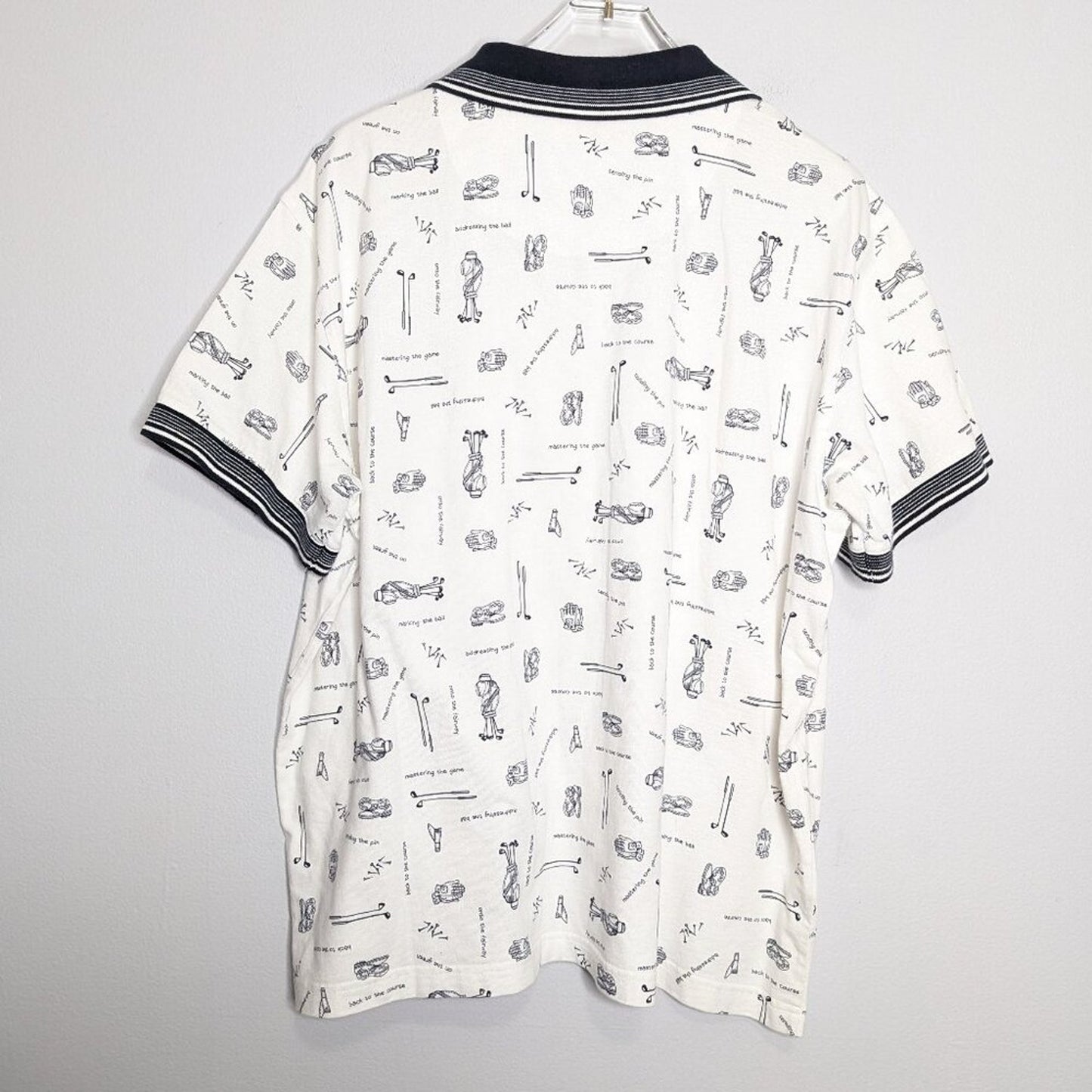 Vintage Liz Claiborne White Golf Print Short Sleeve Polo Shirt Collared Preppy
