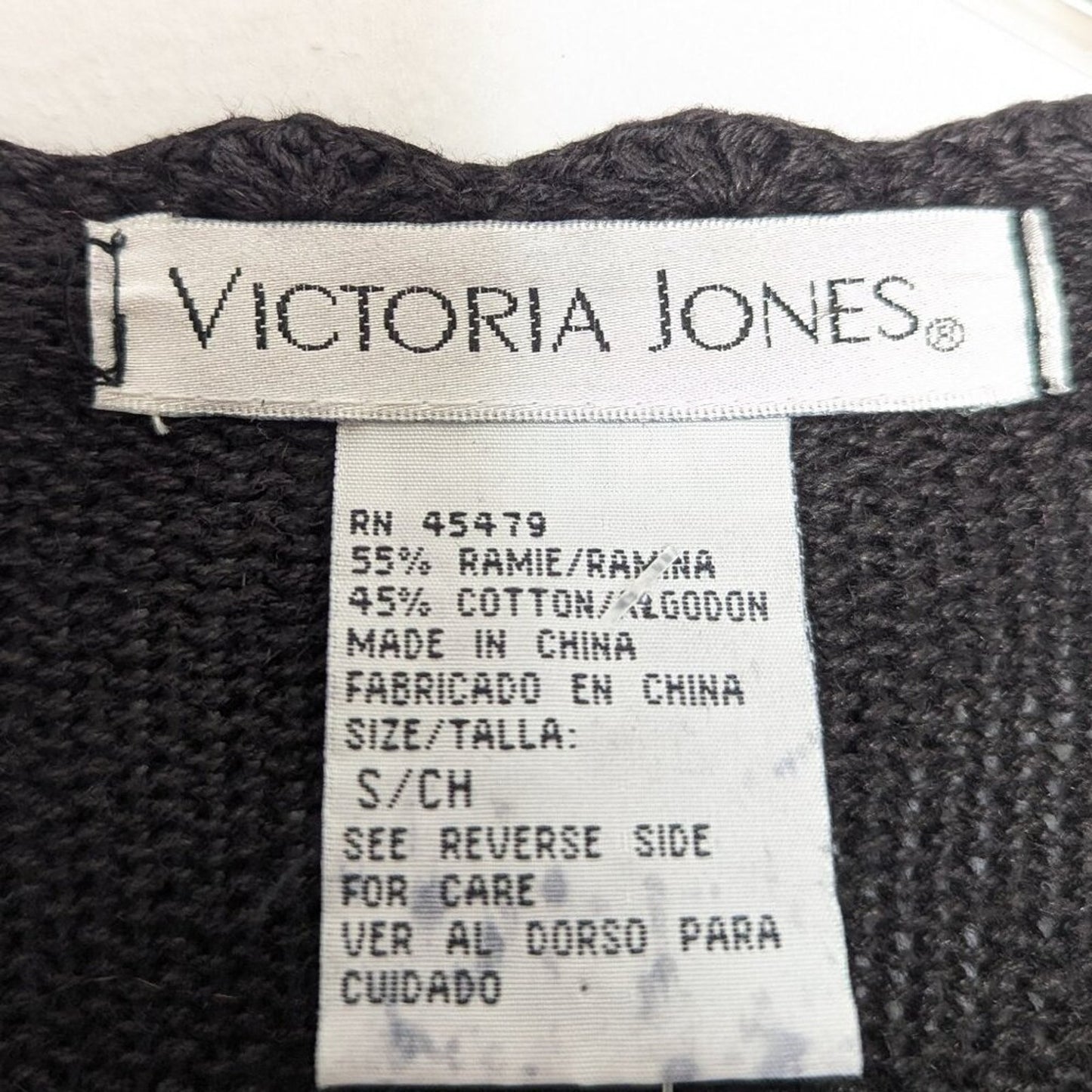 Vintage Victoria Jones Black V-Neck Long Sleeve Floral Beaded Cardigan Sweater
