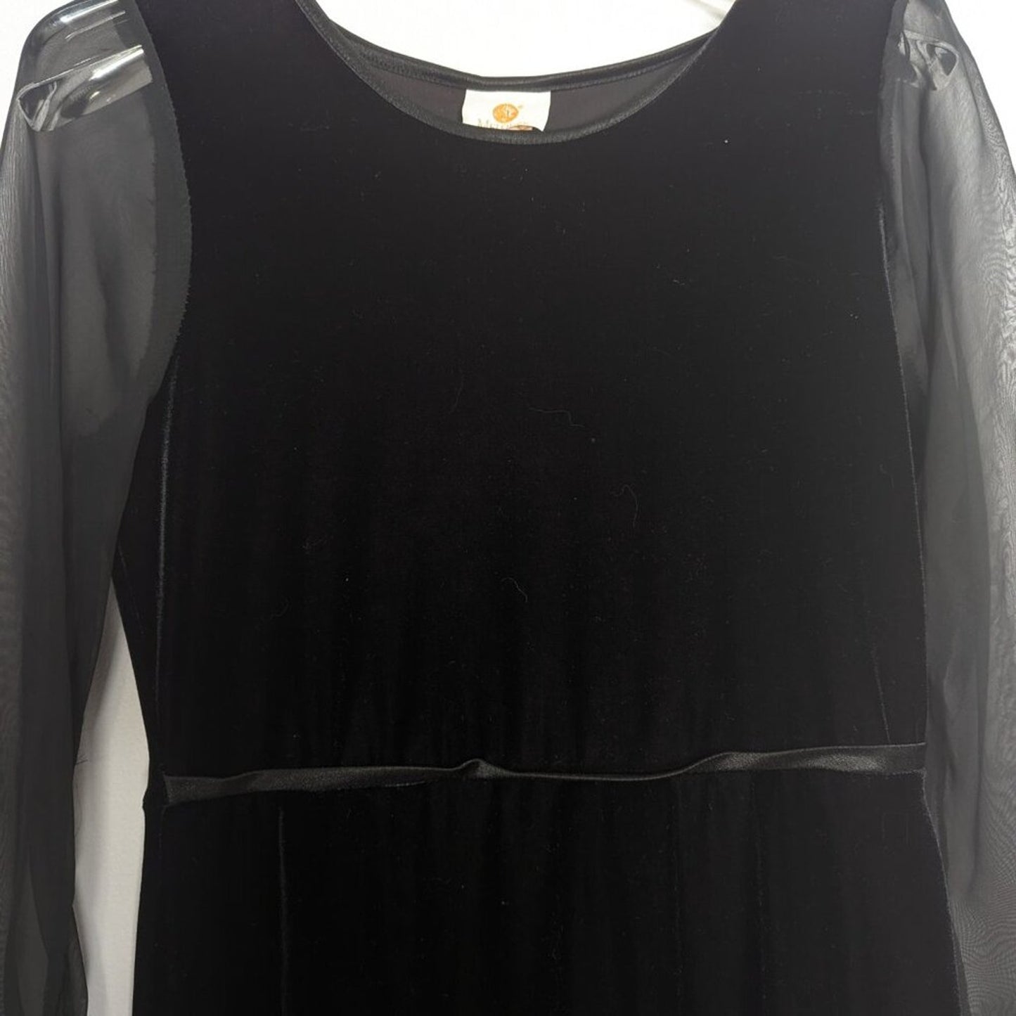 Vintage Melodee Black Sheer Long Sleeve Velvet Mini Dress Marabou Feather Trim