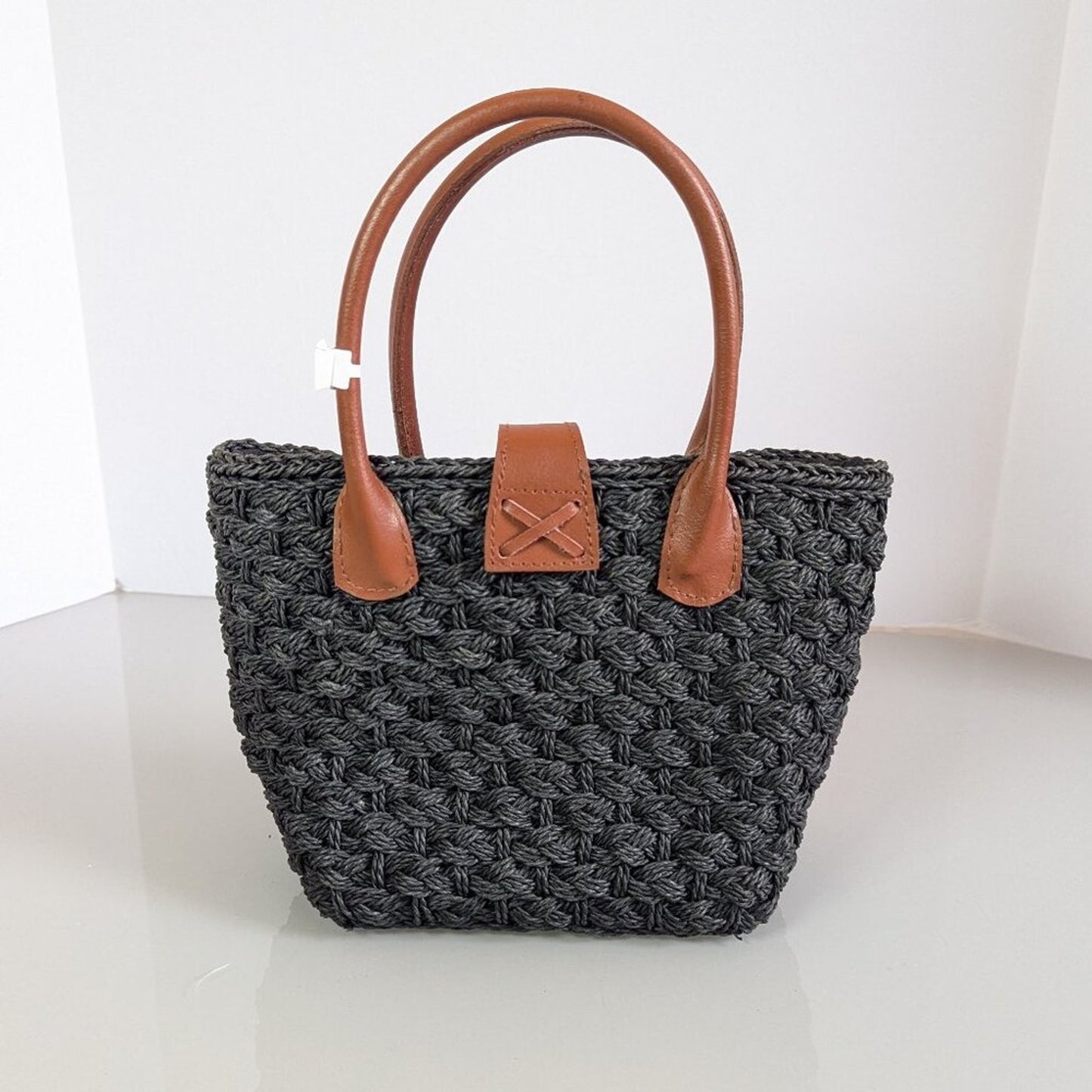 Vintage Black Woven Crossbody Bag Upcycled Jewelry Charms Double Handle Snap