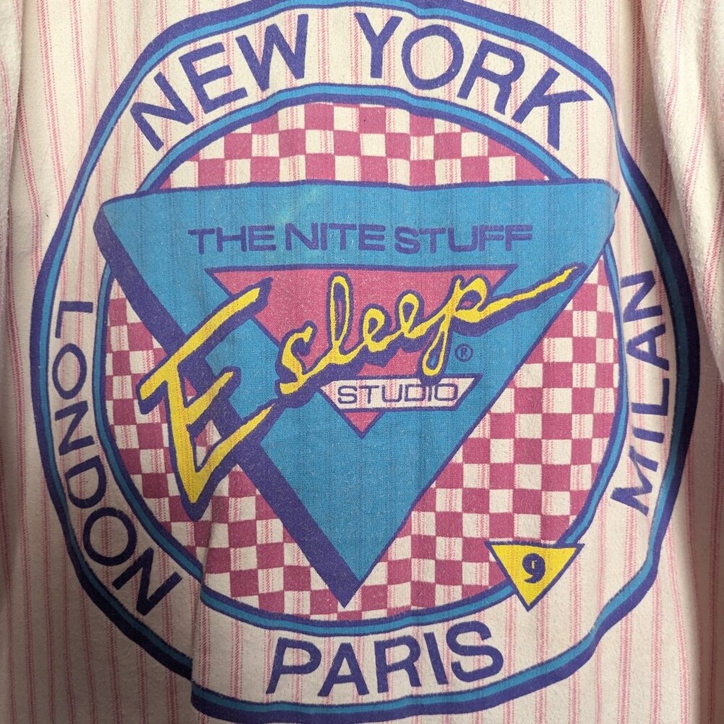 Esleep 90's Vintage Pink Baseball Jersey Flannel Sleep Shirt Graphic Print OS
