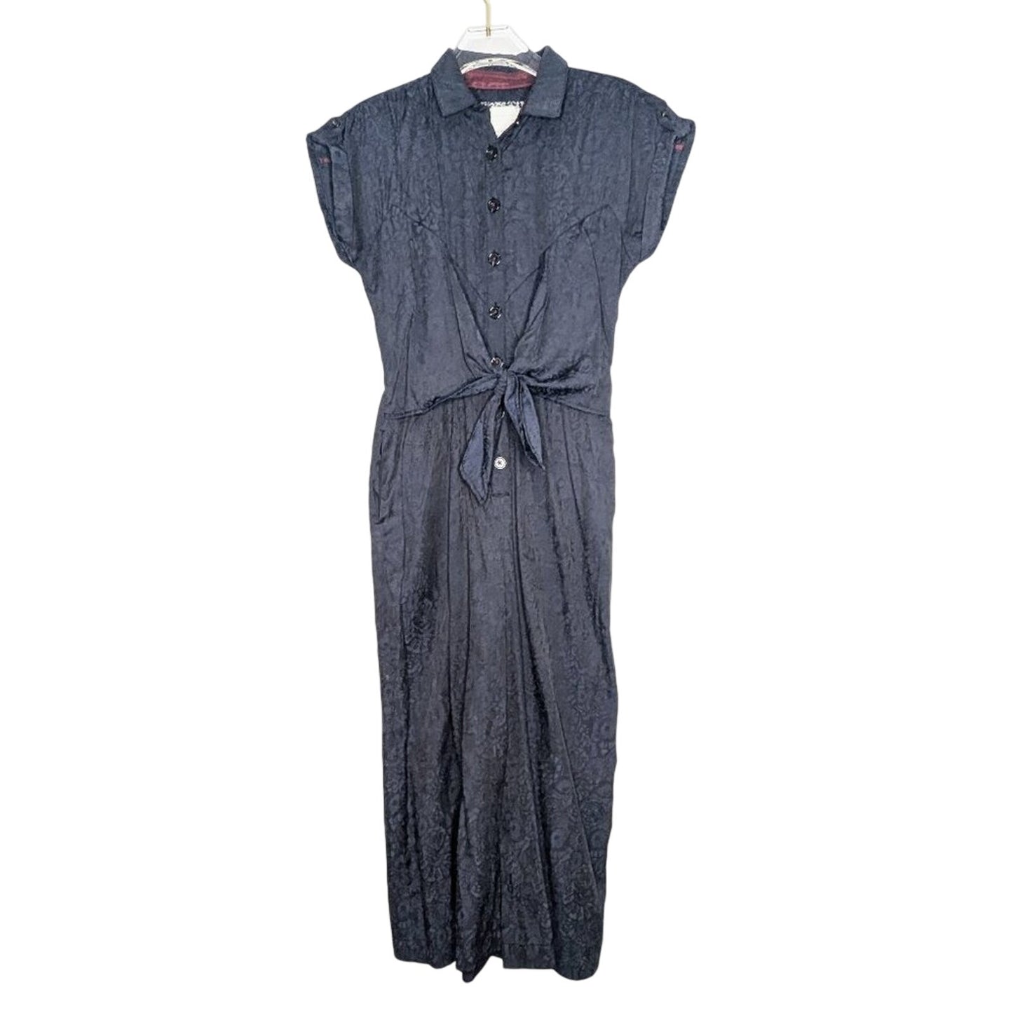 Anthropologie Ettitwa Navy Blue Floral Print Jumpsuit Short Sleeve Button Up 2