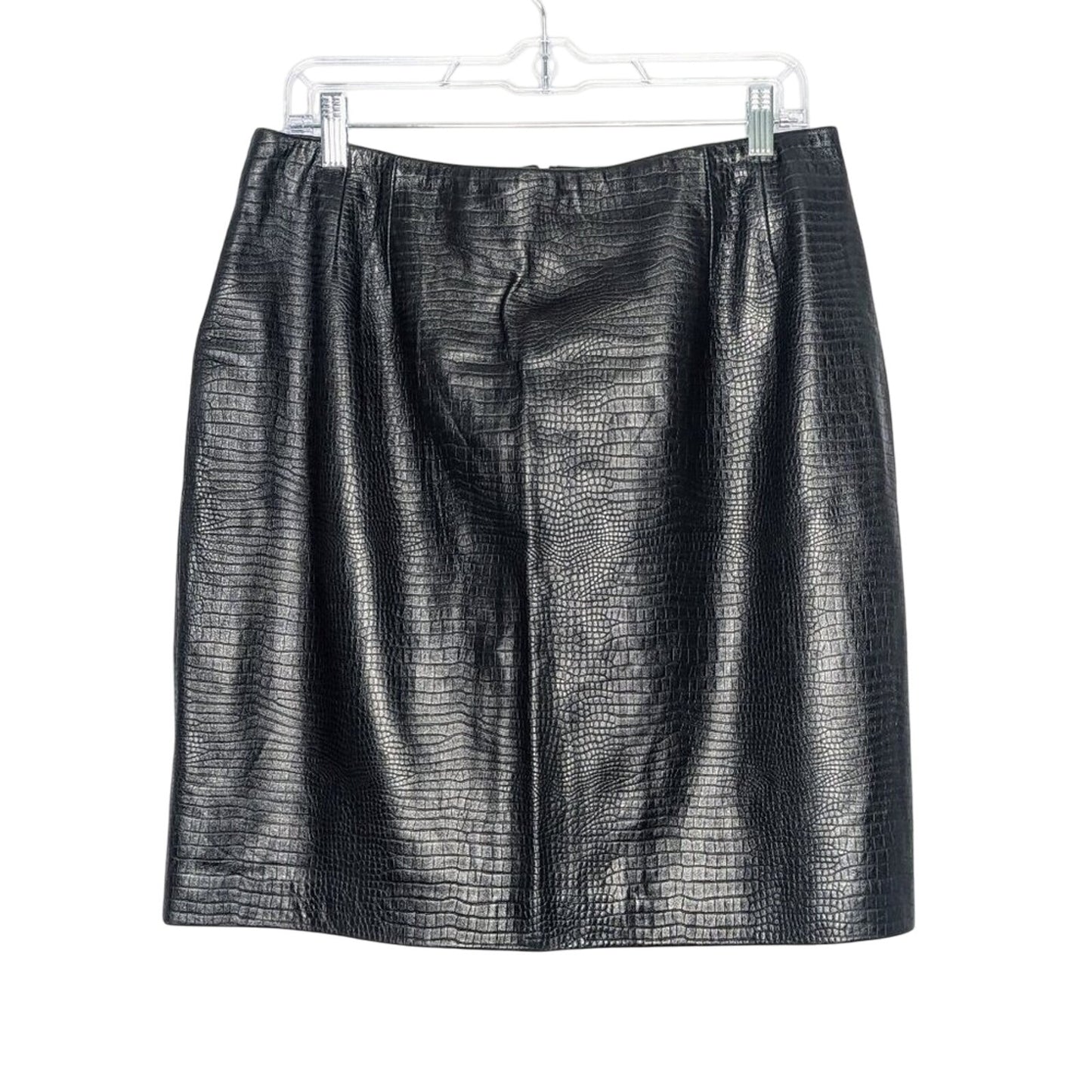 Liz Claiborne Vintage Black Soft Embossed Leather Mini Pencil Skirt Back Zip