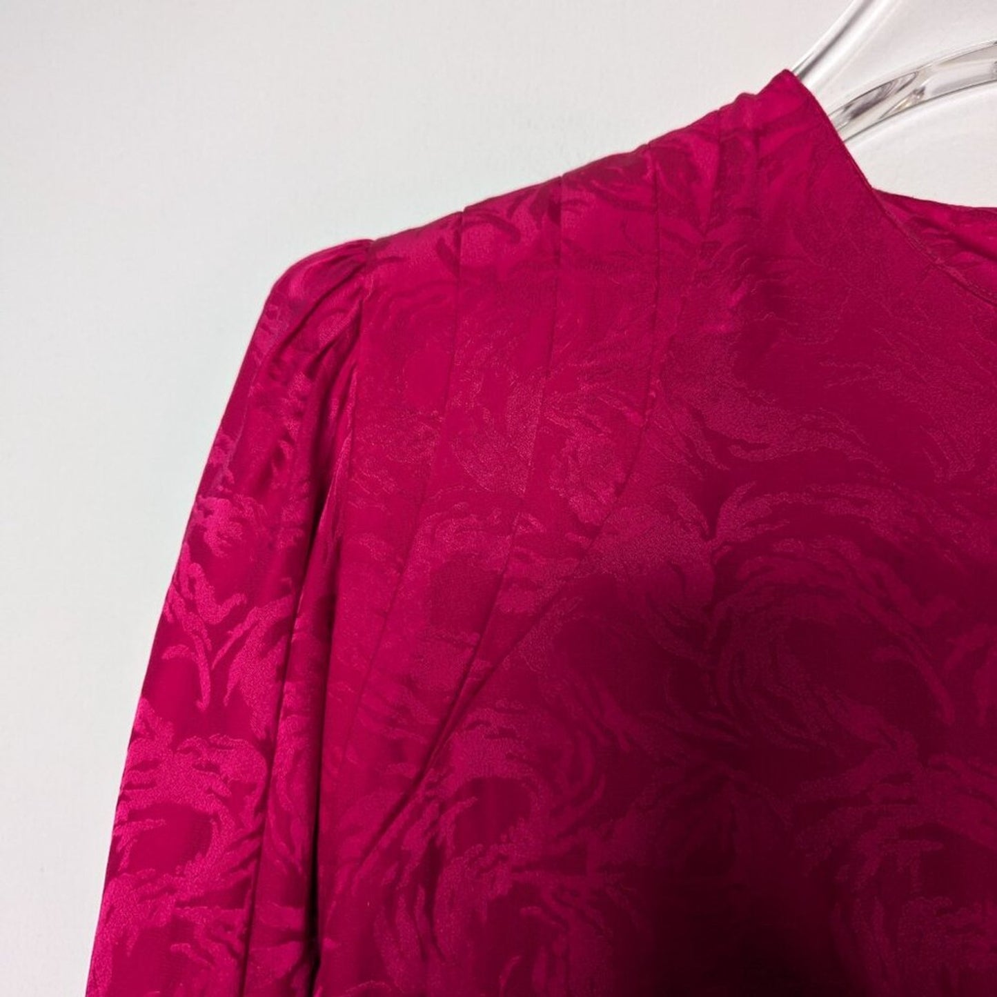 Argenti Vintage 80's Pink Silk Dress Long Sleeve Swirl Pattern Waist Detail