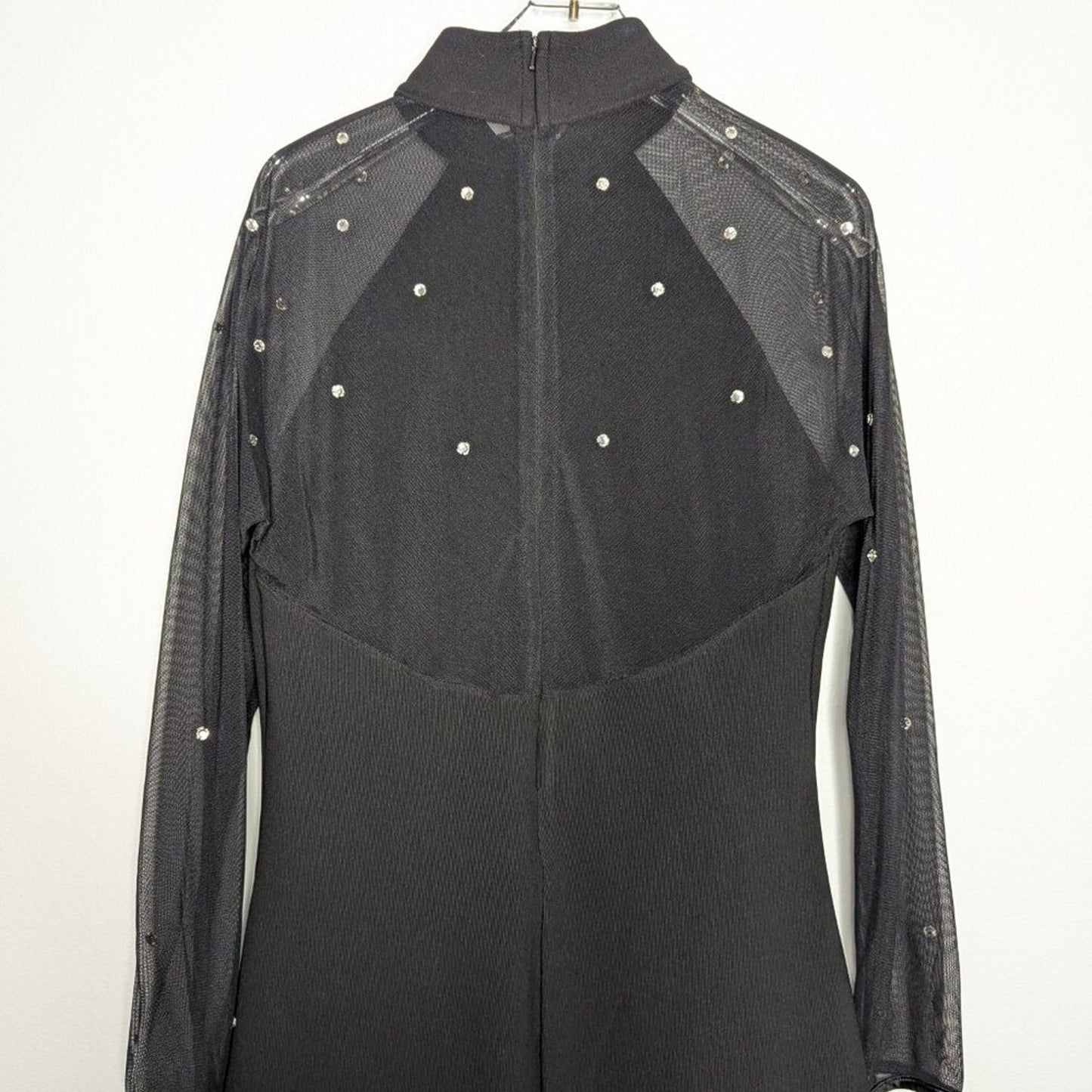 Carabella Vintage 90's Black Long Mesh Sleeve Mini Dress Bodycon Rhinestones