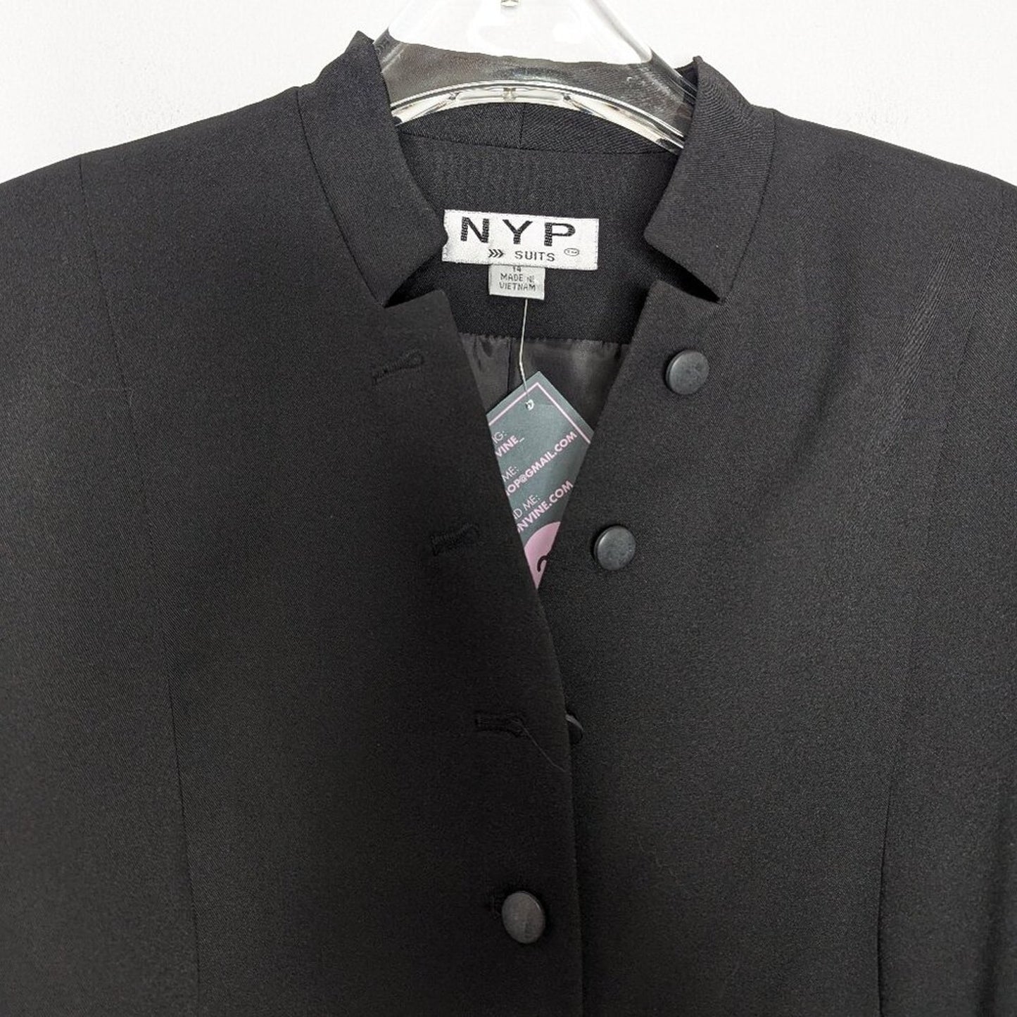Vintage Black Tailored Fit Long Sleeve Chic Blazer Embroidered Button Up NWT 14