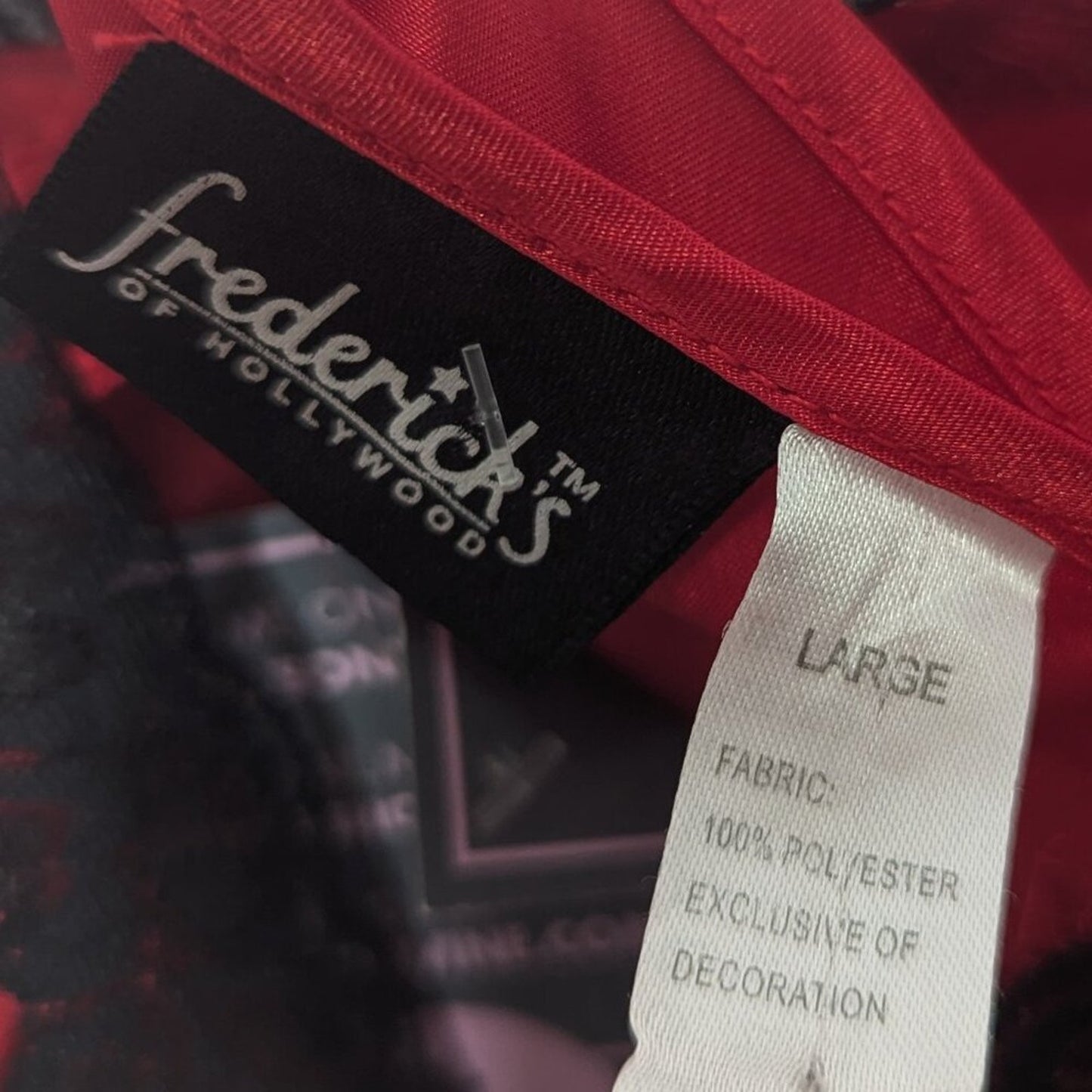 Frederick's of Hollywood Vintage Red Satin Slip Dress Black Lace Trim Cross Back