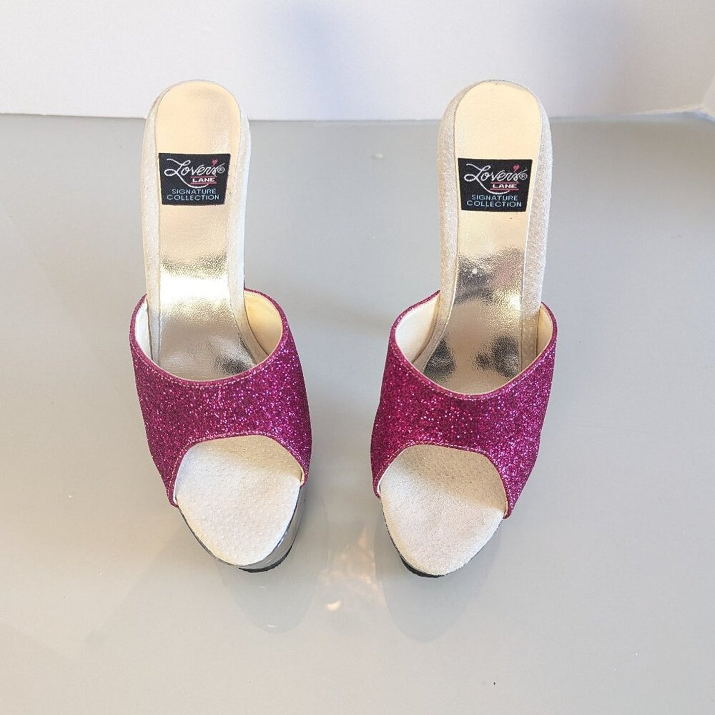 Y2K Lover's Lane Signature Collection Pink Glitter Stiletto Heels Clear Platform