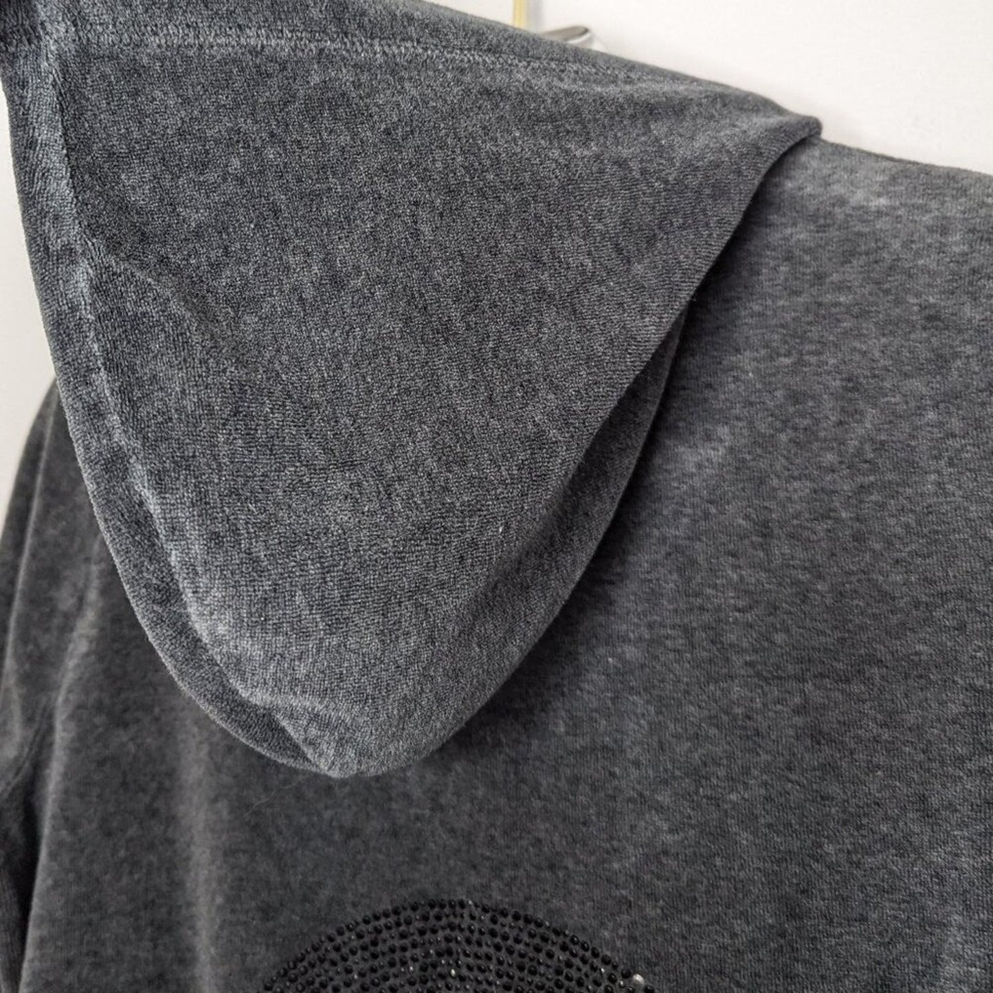 Romeo & Juliet Couture Gray Velour Zip Up Hoodie Jacket Rhinestone Smiley Face