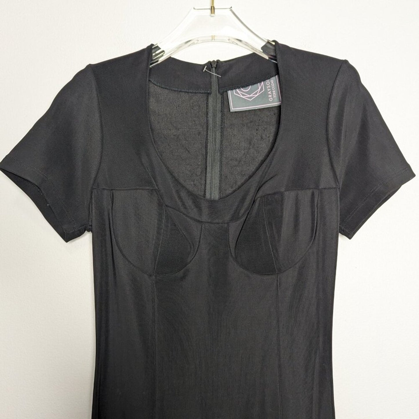Carabella Vintage 90's Black Short Sleeve Fit And Flare Mini Dress Scoop Neck