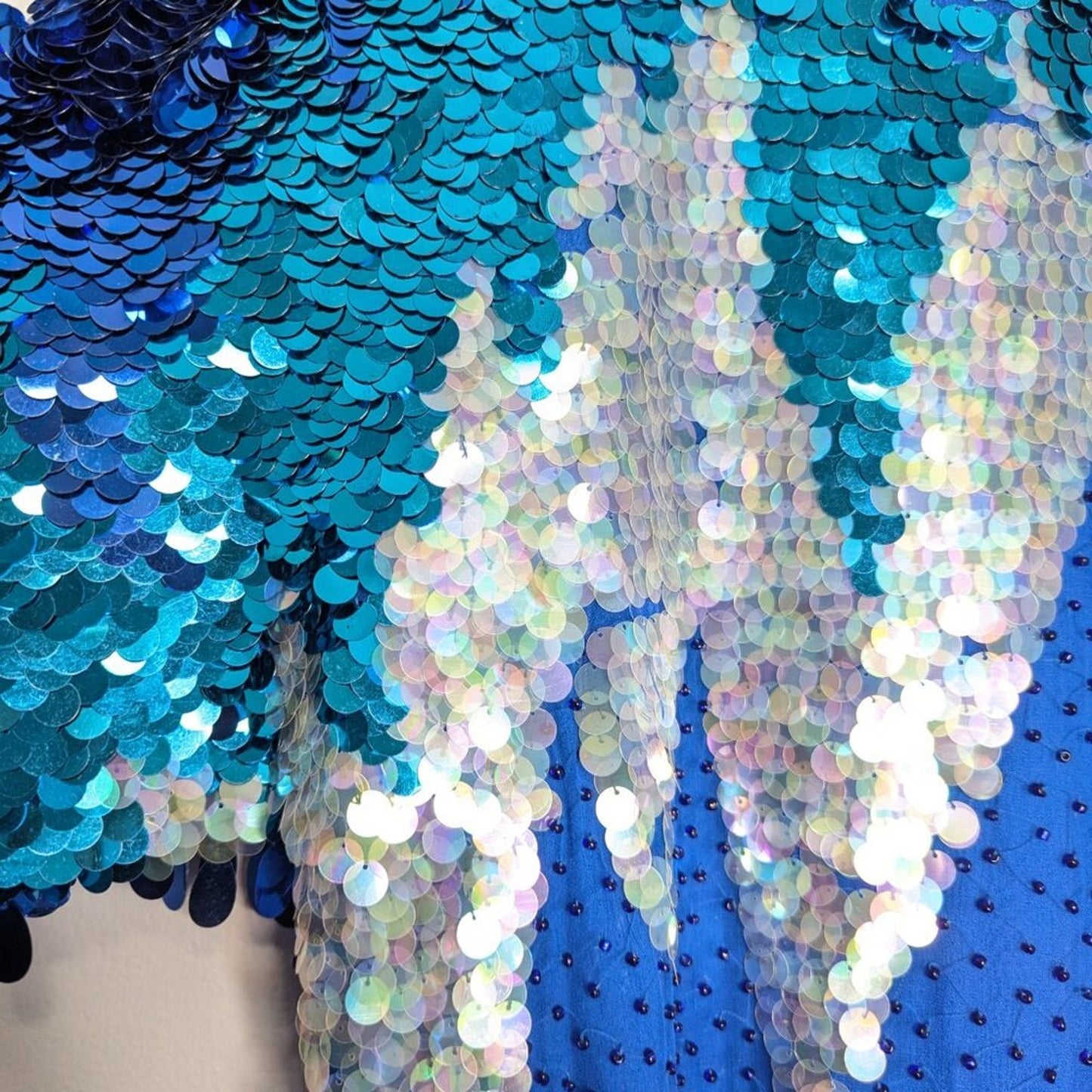 St. Honore Vintage 80's Blue Short Sleeve Beaded Sequin Top Party Disco Glam