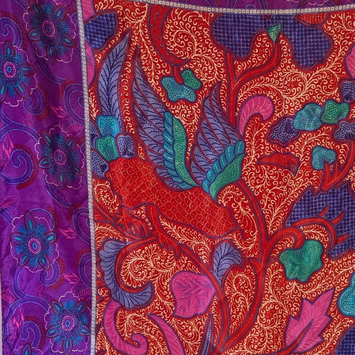 Liz Claiborne Vintage 80's Purple Red Silk Floral Square Scarf Made in Japan