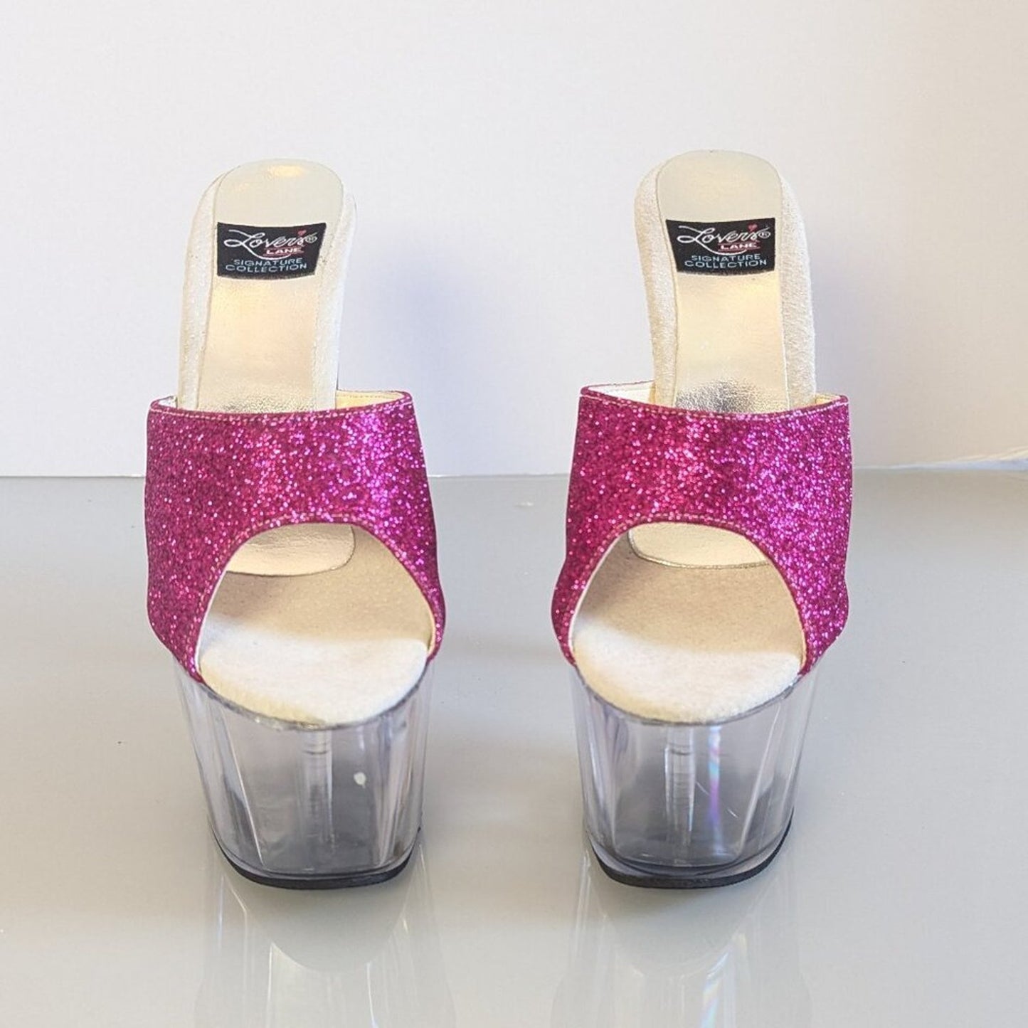 Y2K Lover's Lane Signature Collection Pink Glitter Stiletto Heels Clear Platform