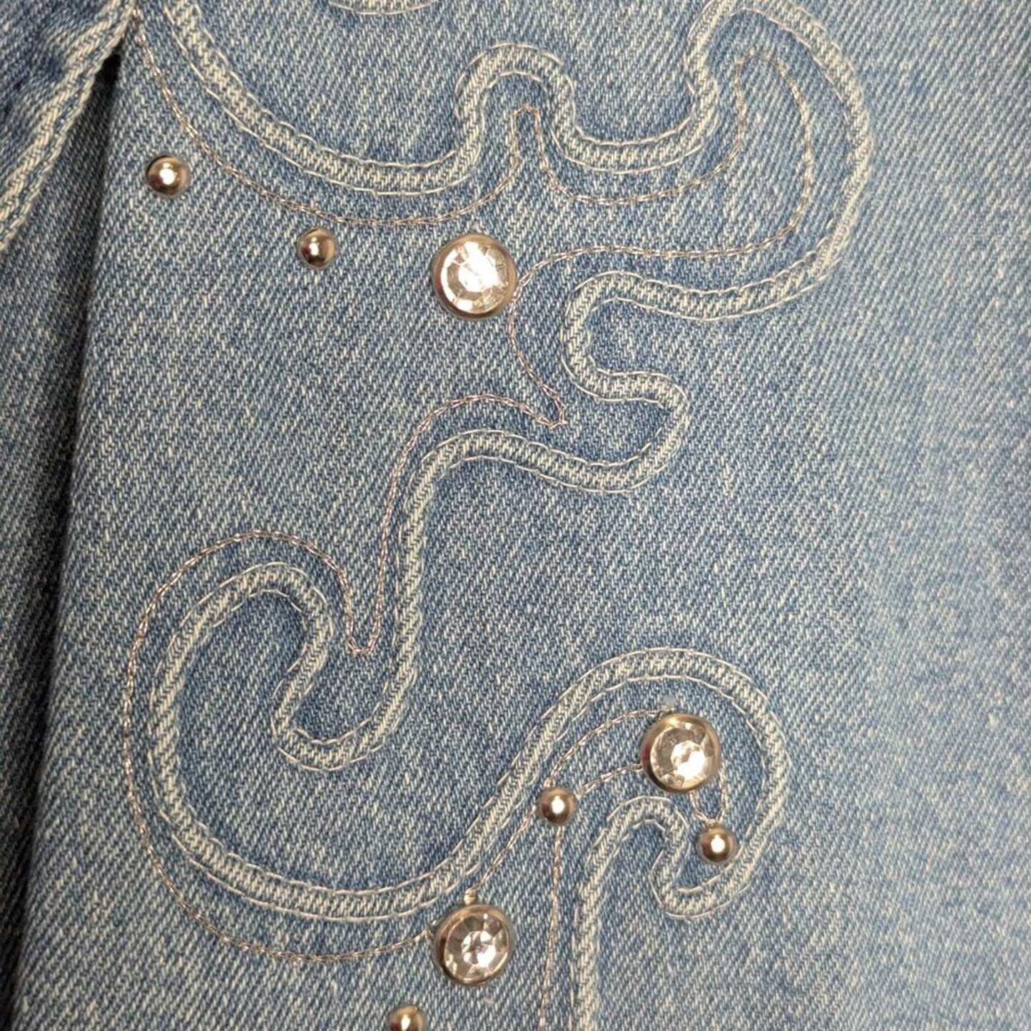 Vintage Blue Denim Long Sleeve Rhinestone Studded Blazer Gabby And Claudia M
