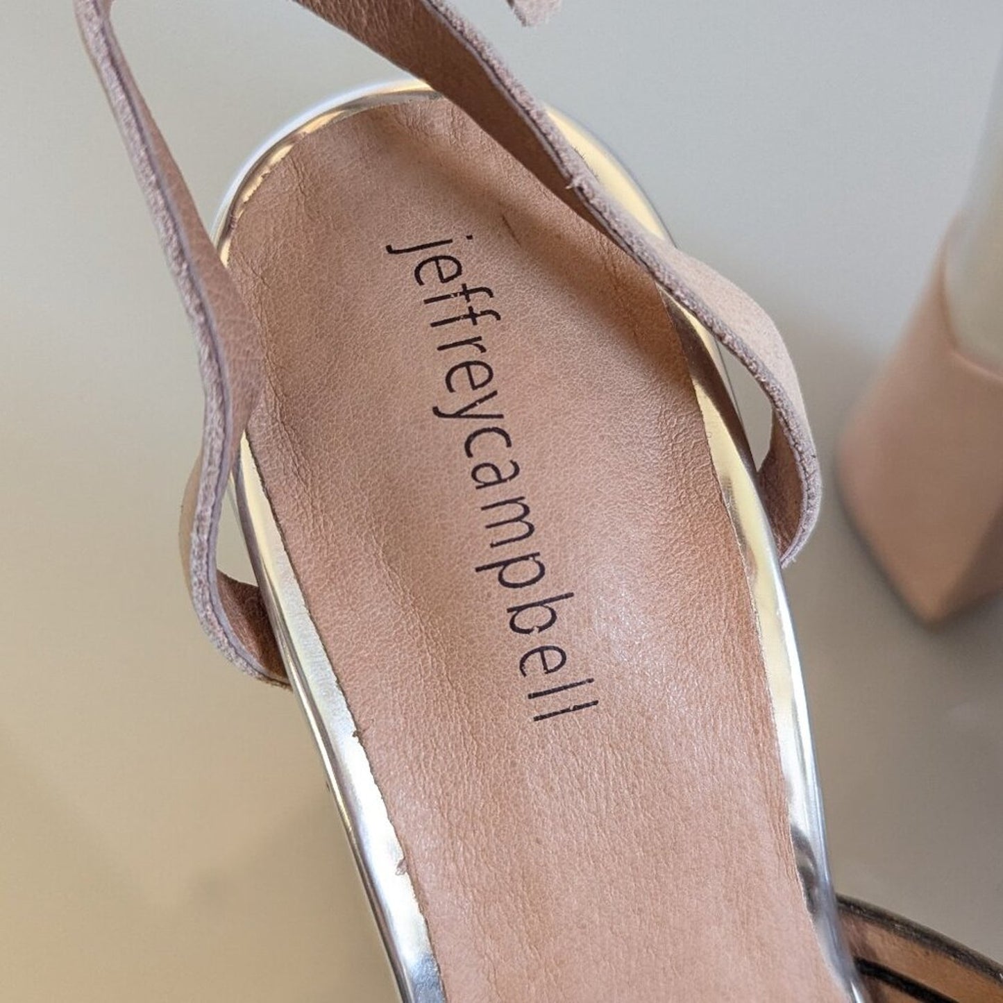 Jeffrey Campbell Y2K Nude Chrome Ambrose Platform Heels Shiny Ankle Strap NEW