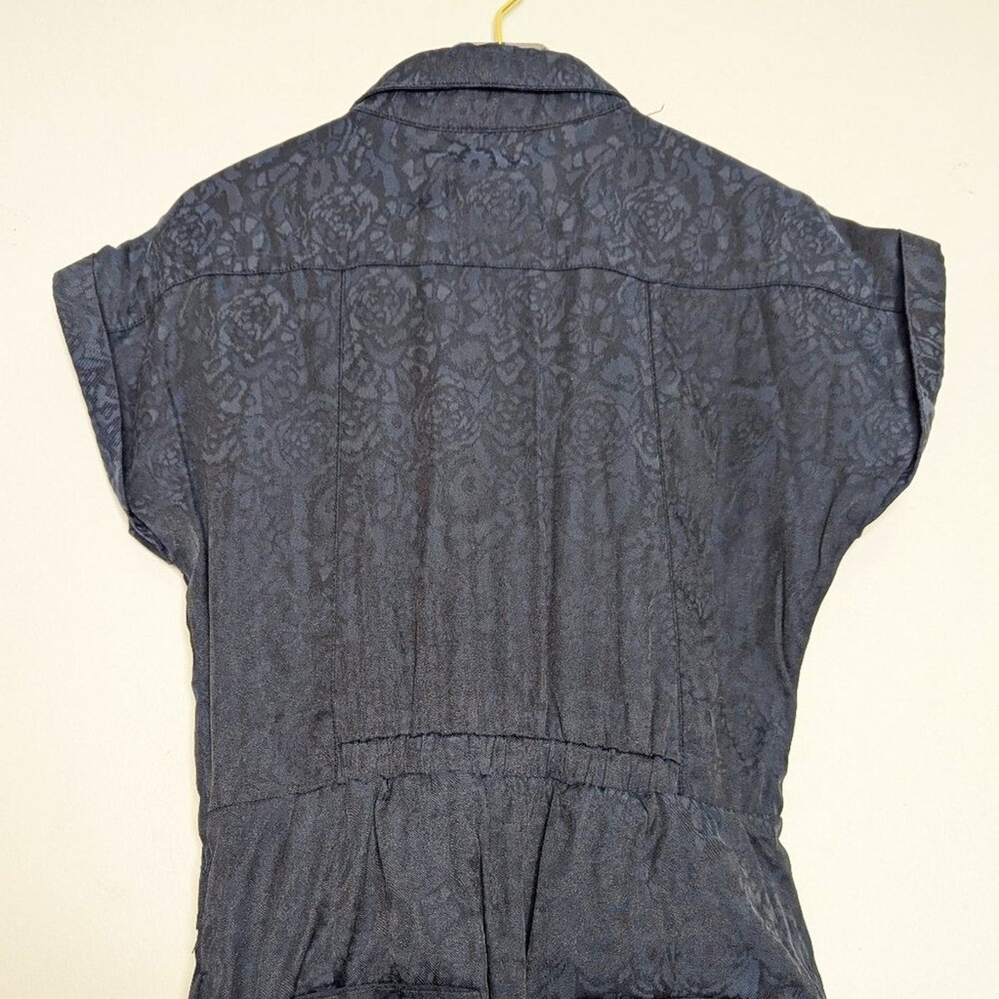 Anthropologie Ettitwa Navy Blue Floral Print Jumpsuit Short Sleeve Button Up 2