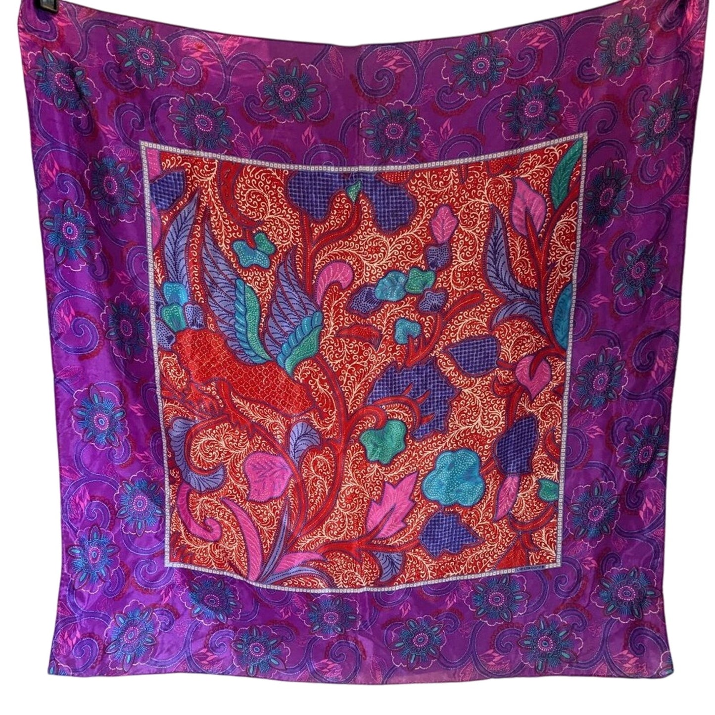 Liz Claiborne Vintage 80's Purple Red Silk Floral Square Scarf Made in Japan