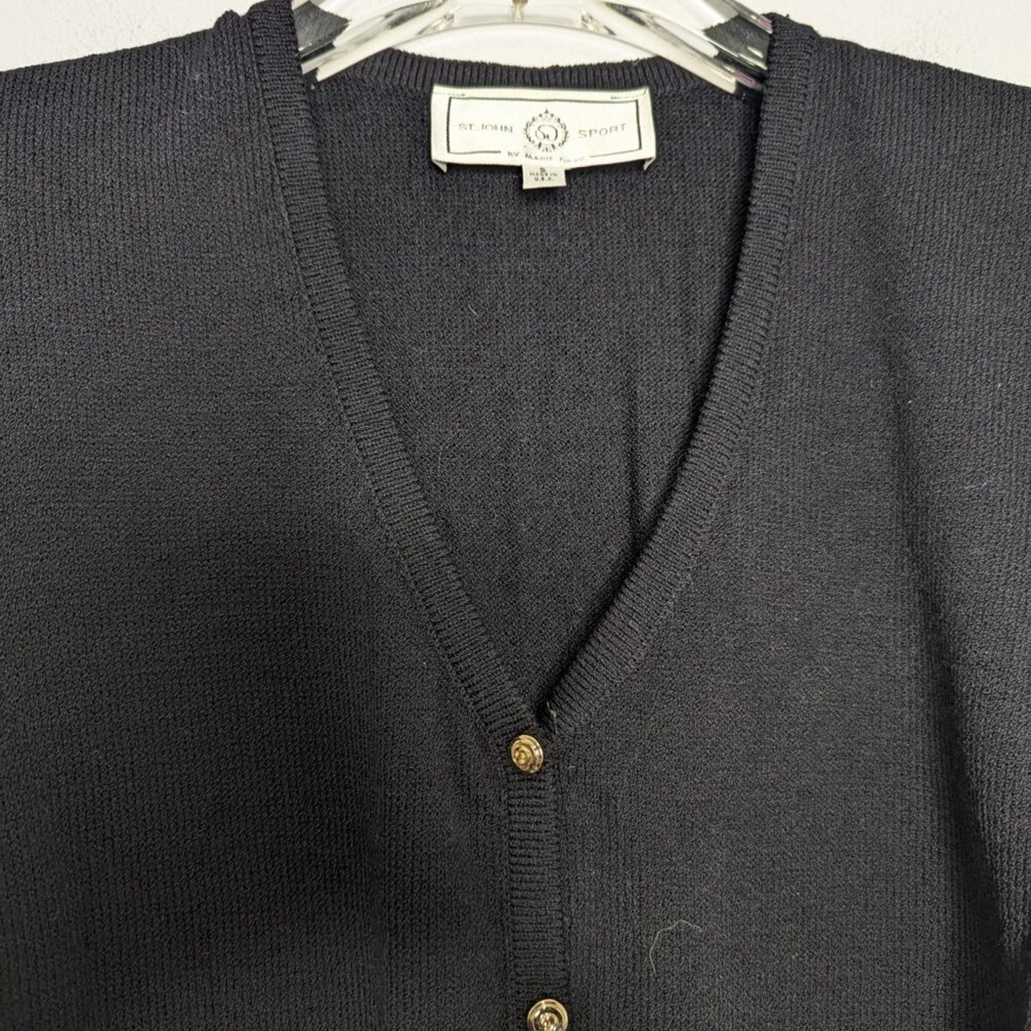St. John Sport Vintage Long Sleeve Knit Button Up Cardigan Striped Trim Size S