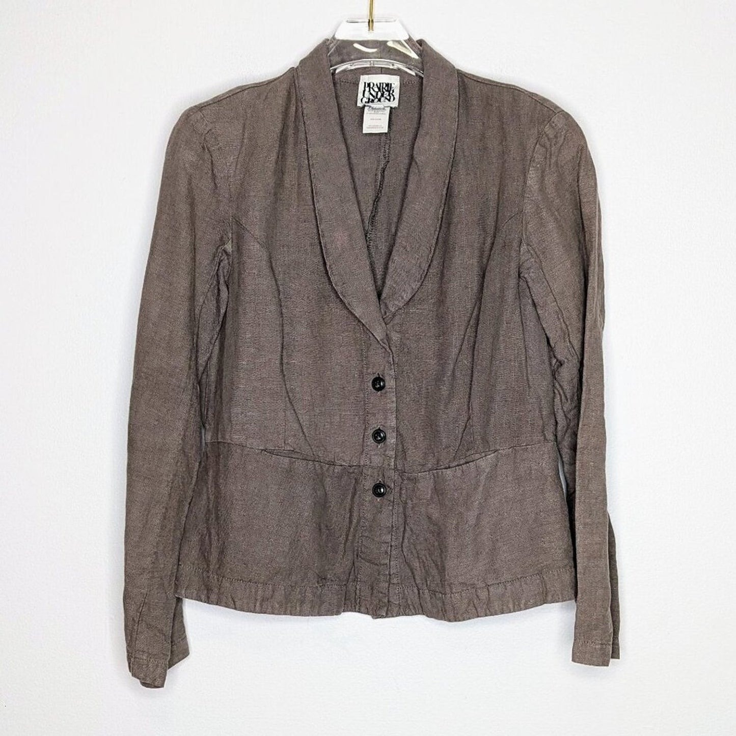 Prairie Underground Taupe Linen Long Sleeve Blazer Button Up Pockets Size M