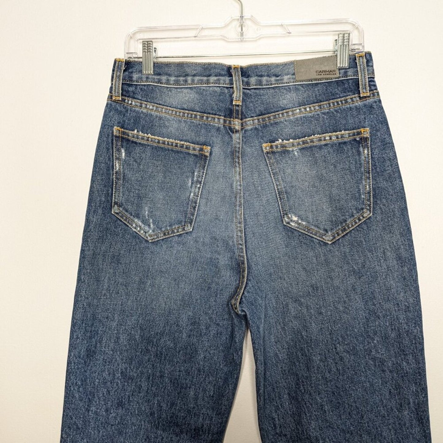 Carmar Blue Denim High Rise Straight Leg Distressed Ursula Jeans Size 29 NWT