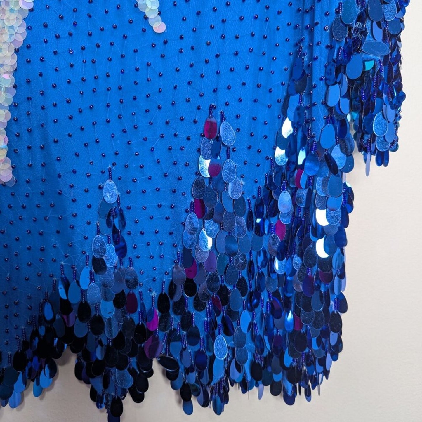 St. Honore Vintage 80's Blue Short Sleeve Beaded Sequin Top Party Disco Glam