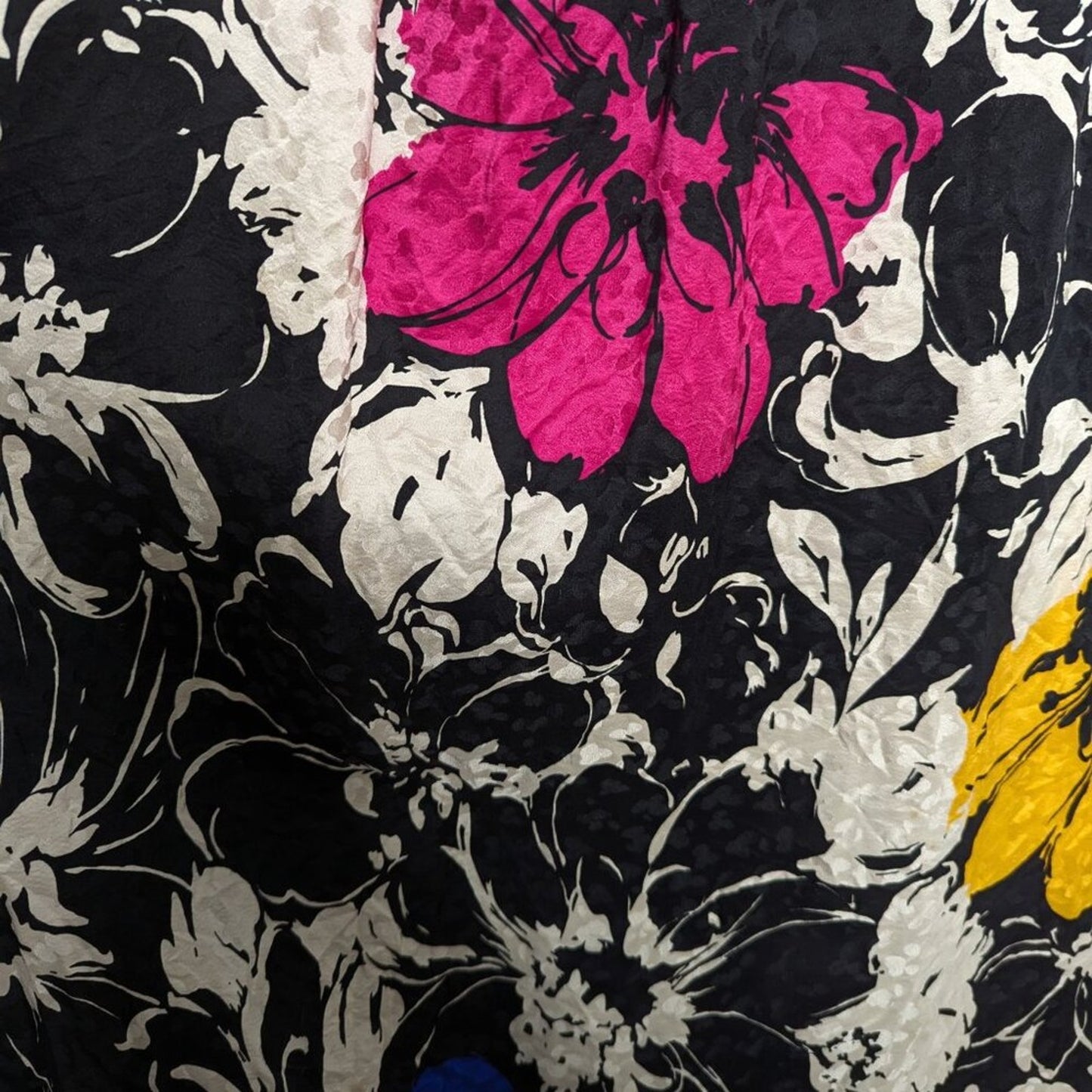 Vintage Jerri Sherman Bold Graphic Floral Print Silk Dress Black White Midi