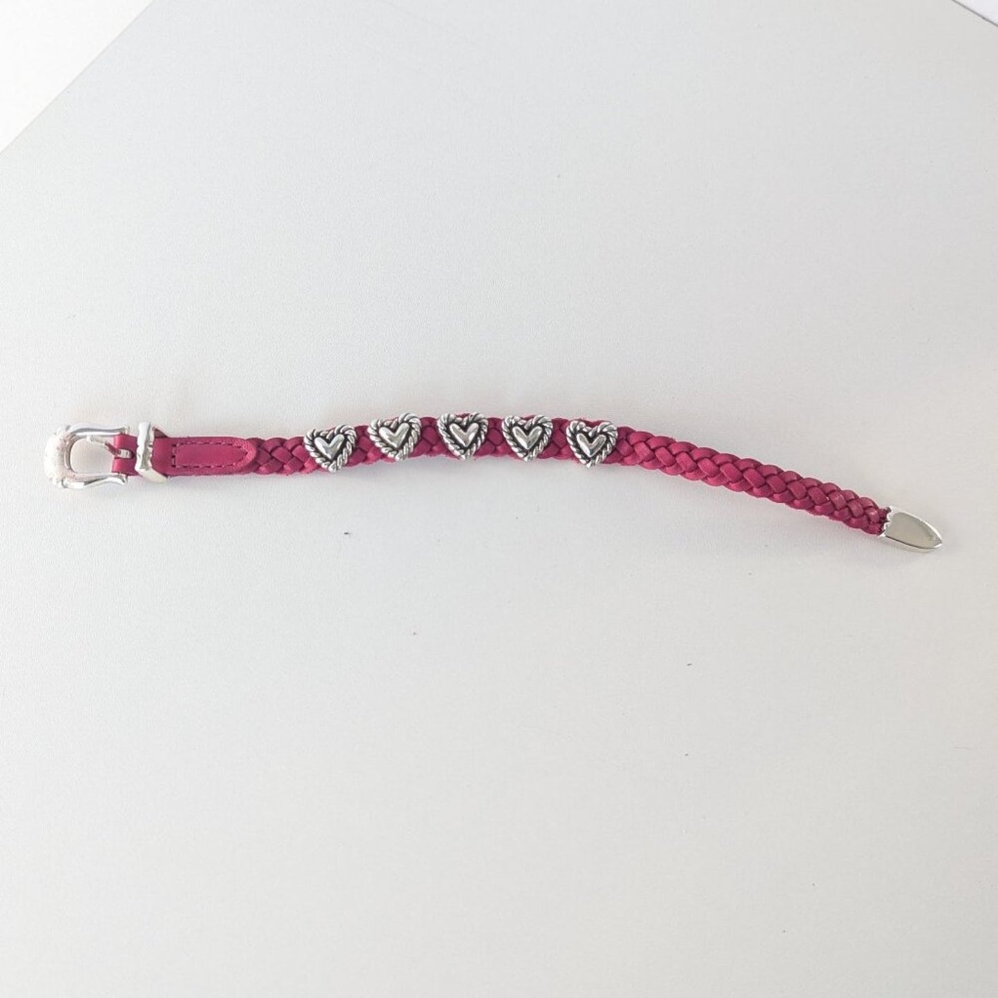 Brighton Pink Roped Heart Braid Bandit Leather Bracelet Adjustable Buckle